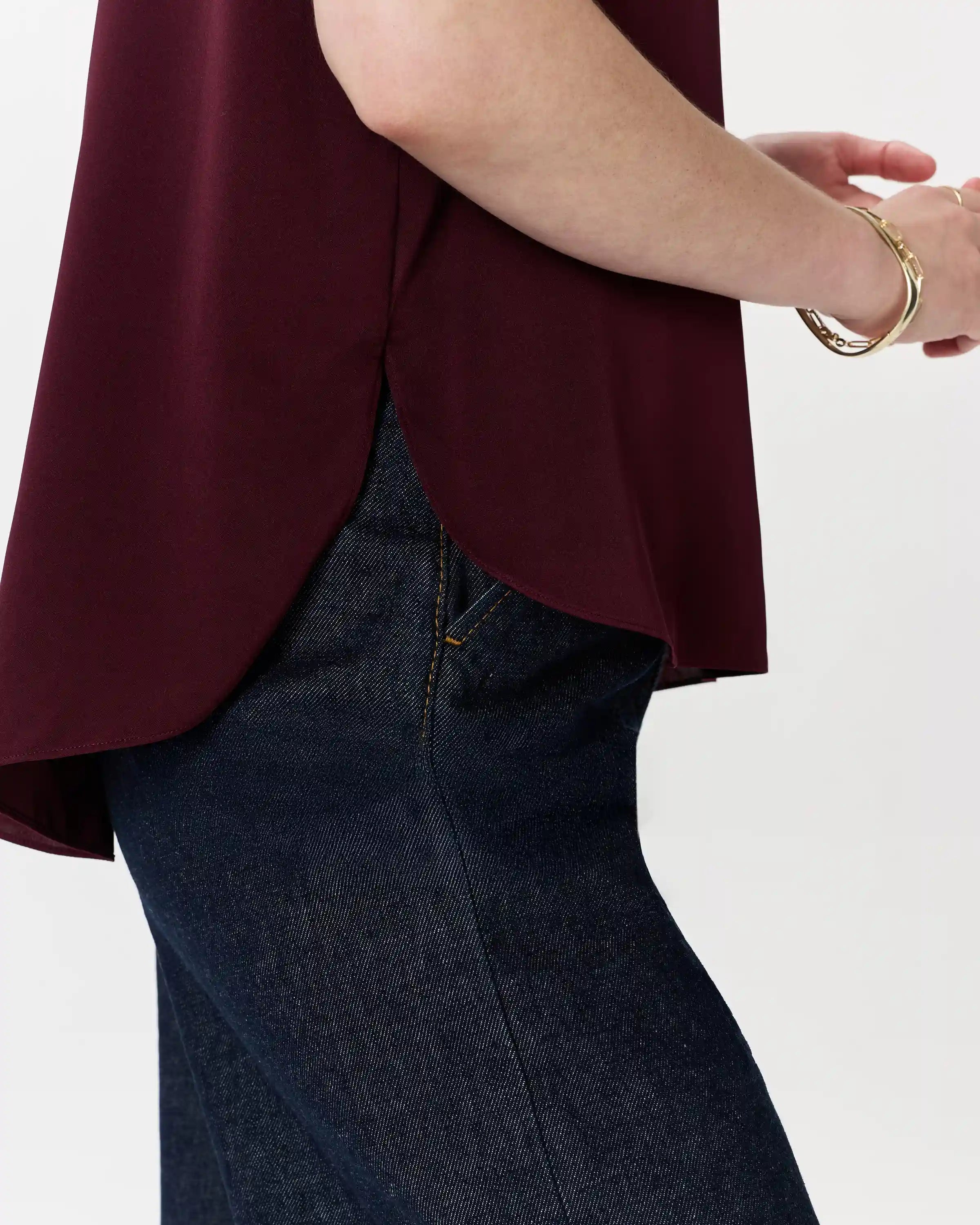 Washable Stretch Silk Split Hem Tee