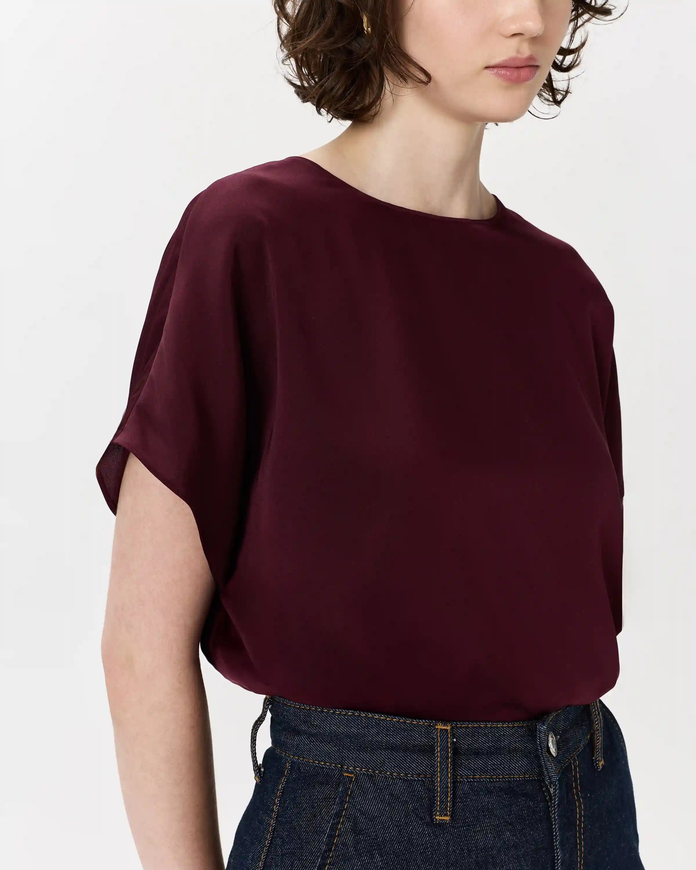 Washable Stretch Silk Split Hem Tee