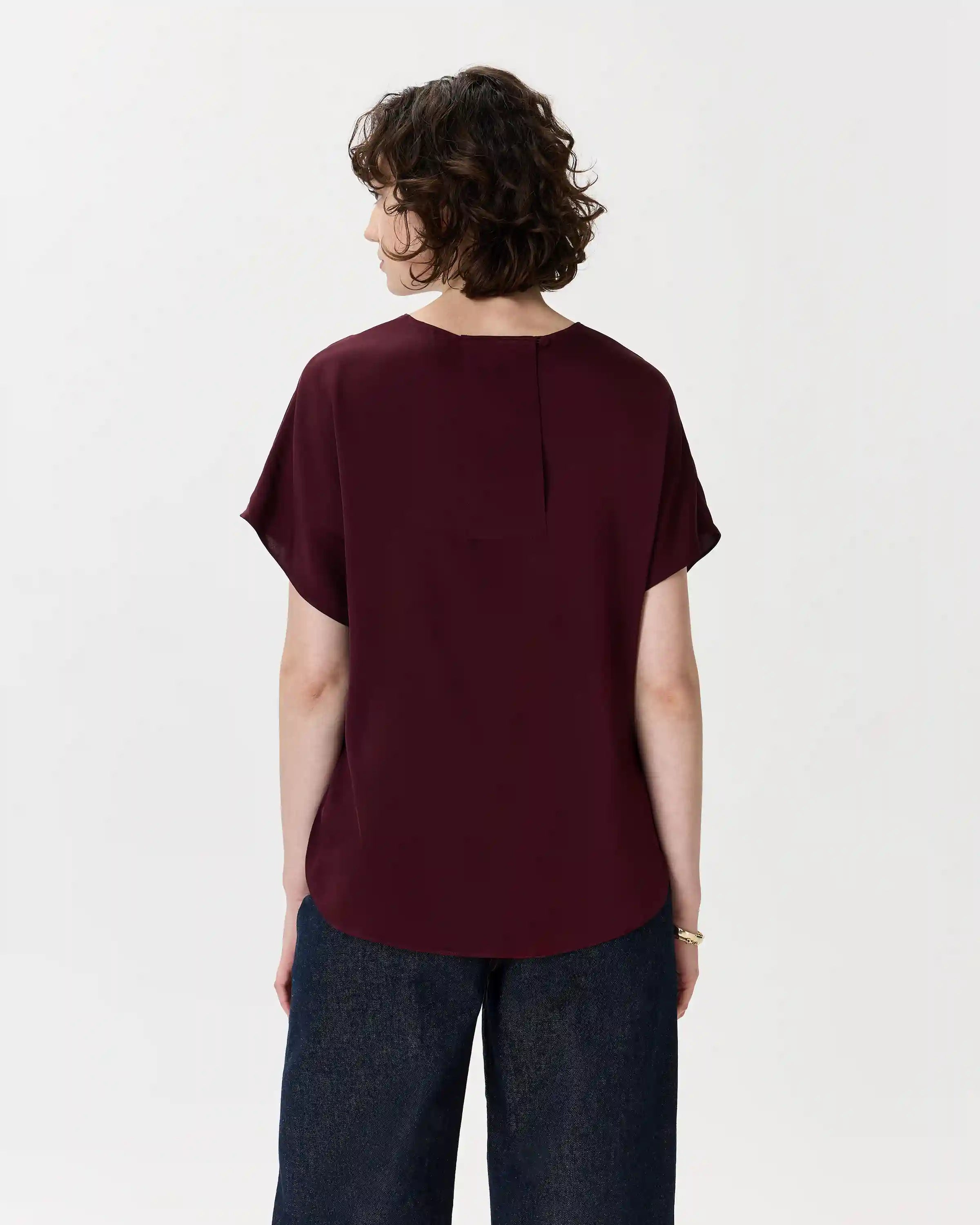 Washable Stretch Silk Split Hem Tee