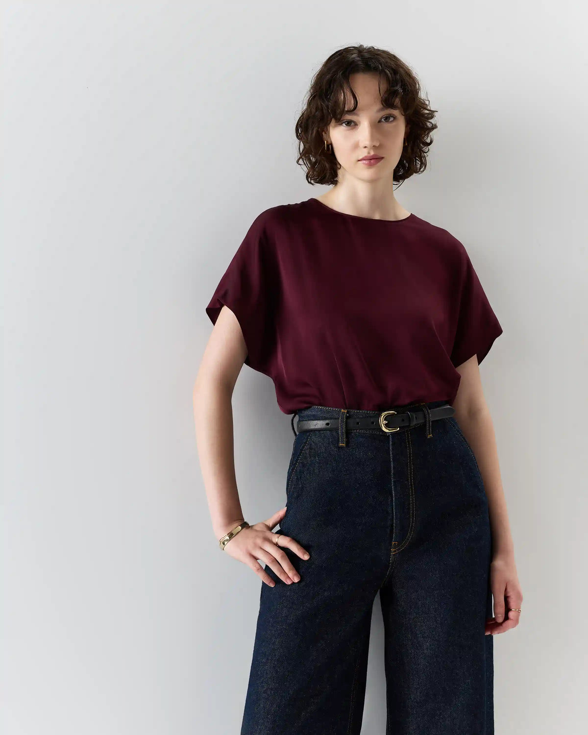Washable Stretch Silk Split Hem Tee