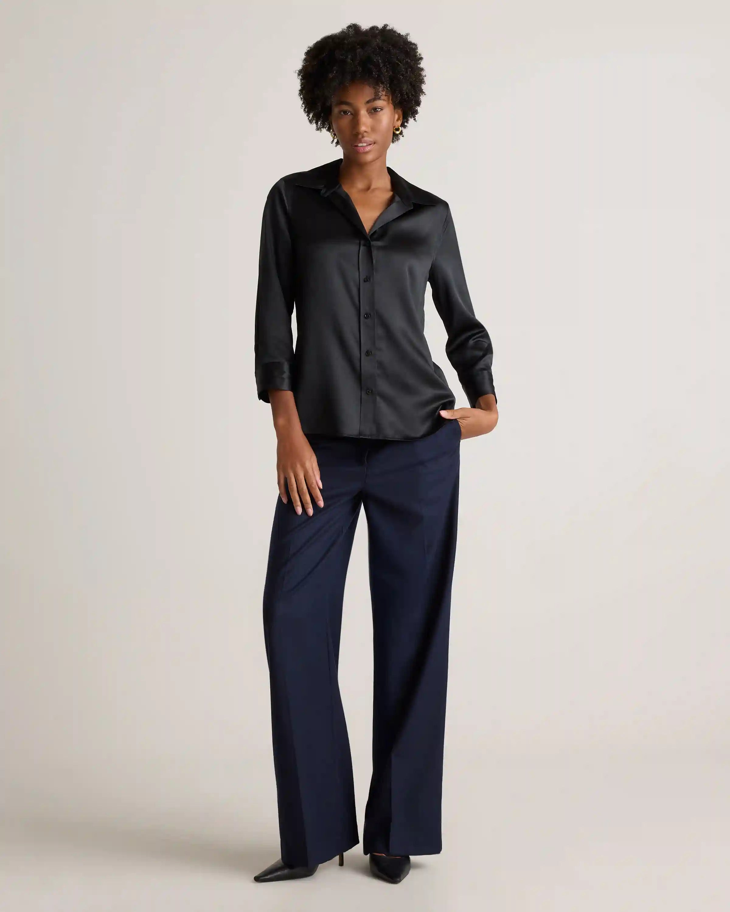 100% Washable Silk Three-Quarter Sleeve Shirt
