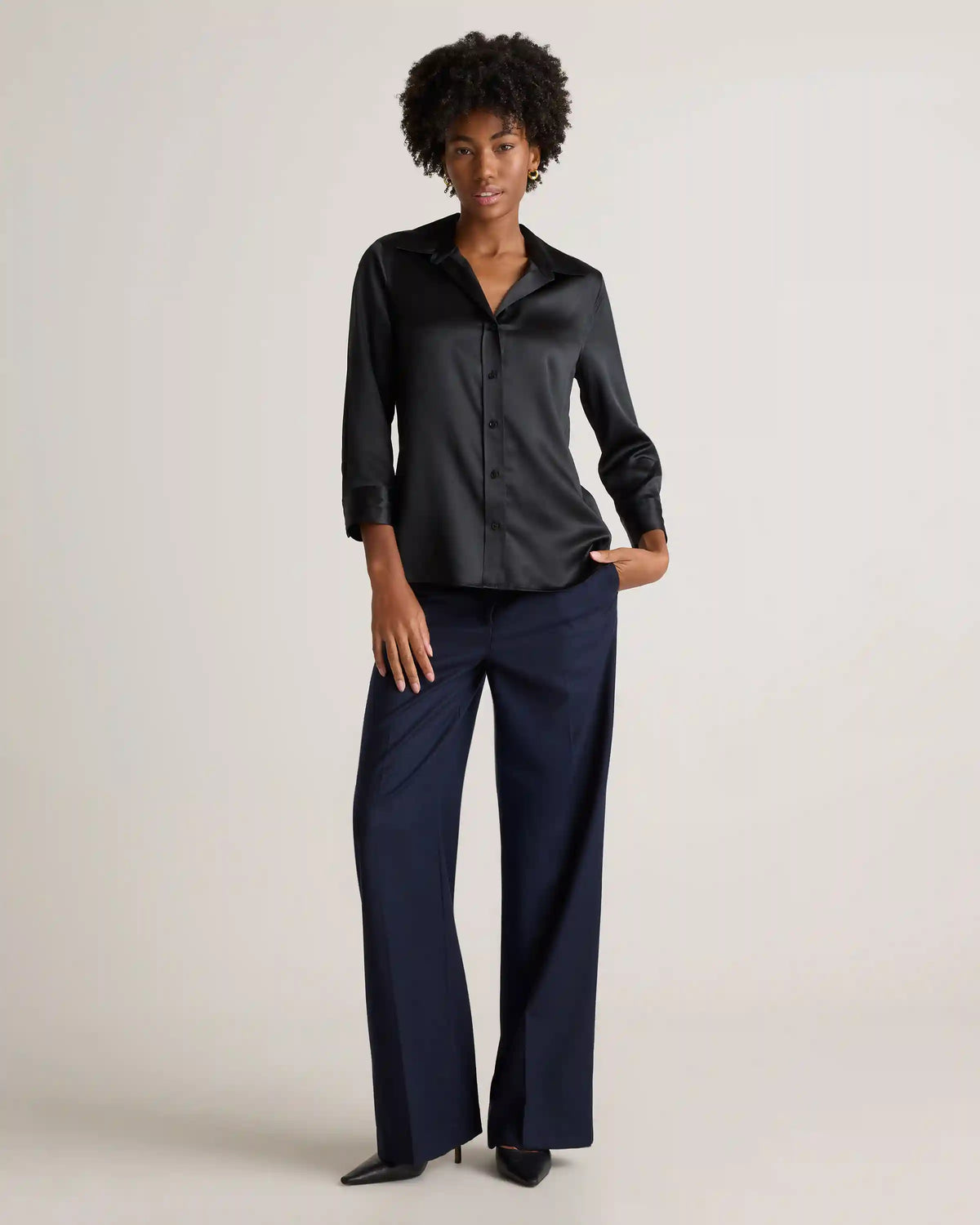 100% Washable Silk Three-Quarter Sleeve Shirt