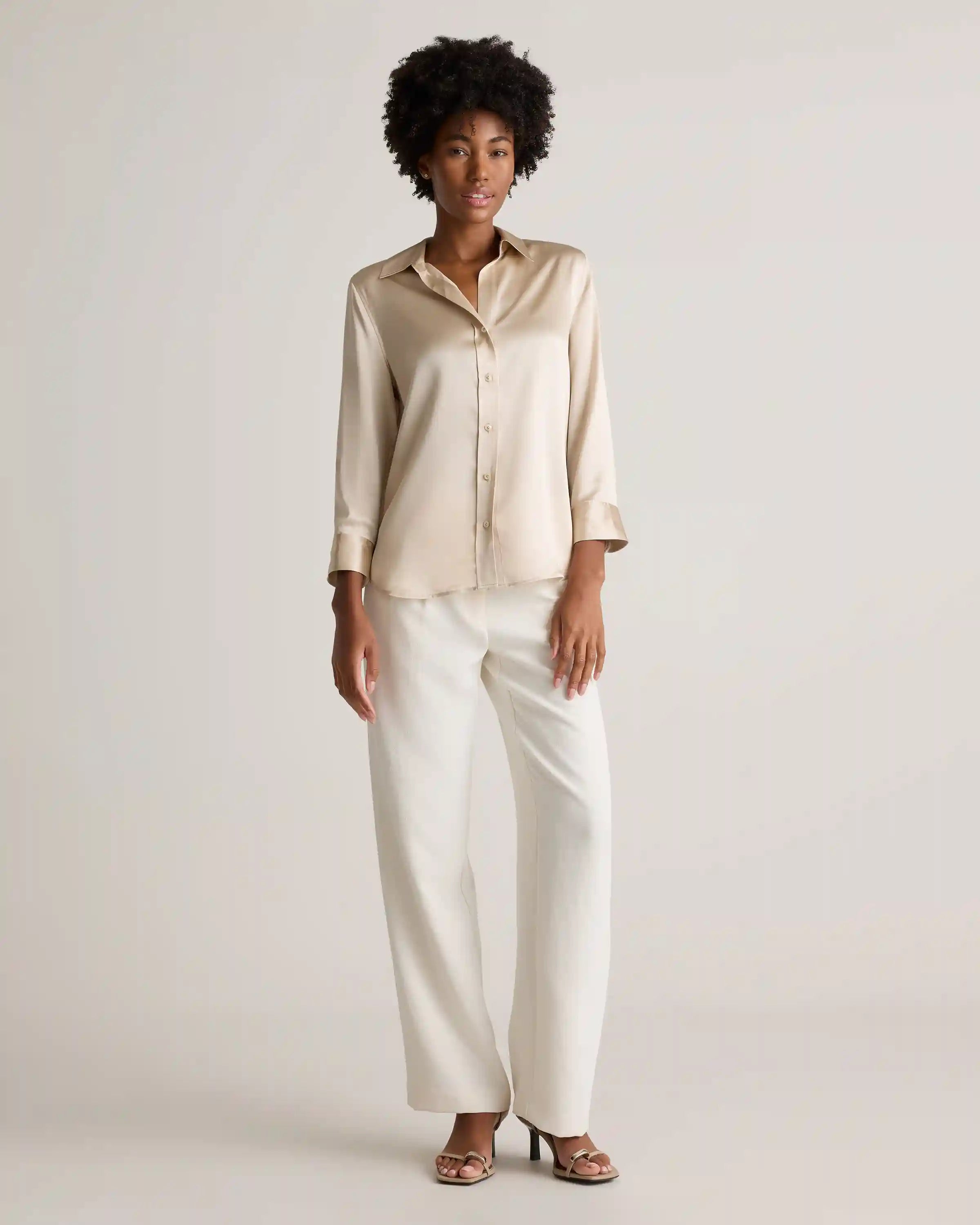 100% Washable Silk Three-Quarter Sleeve Shirt