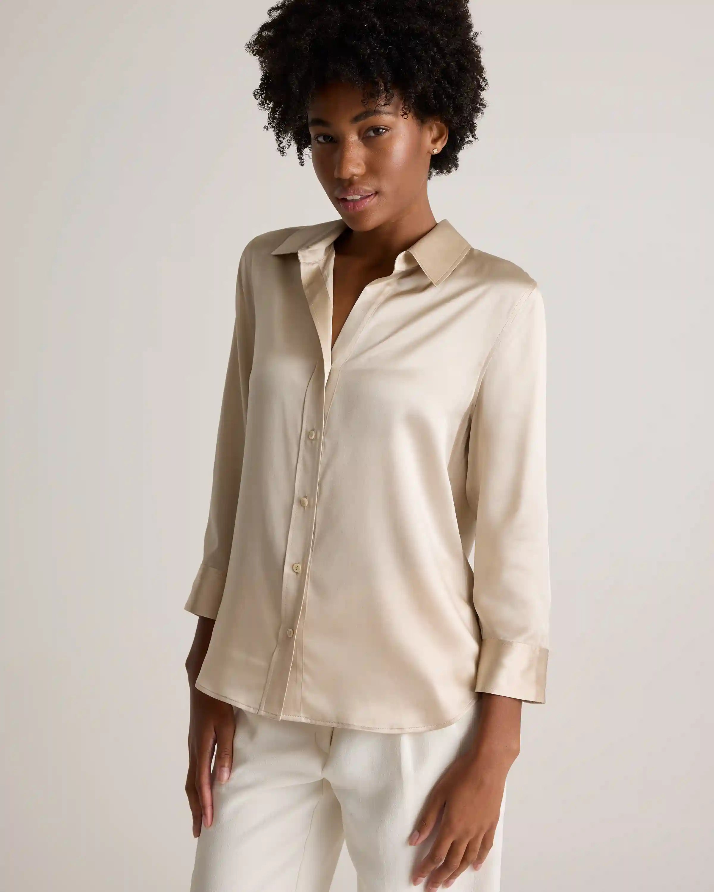 100% Washable Silk Three-Quarter Sleeve Shirt