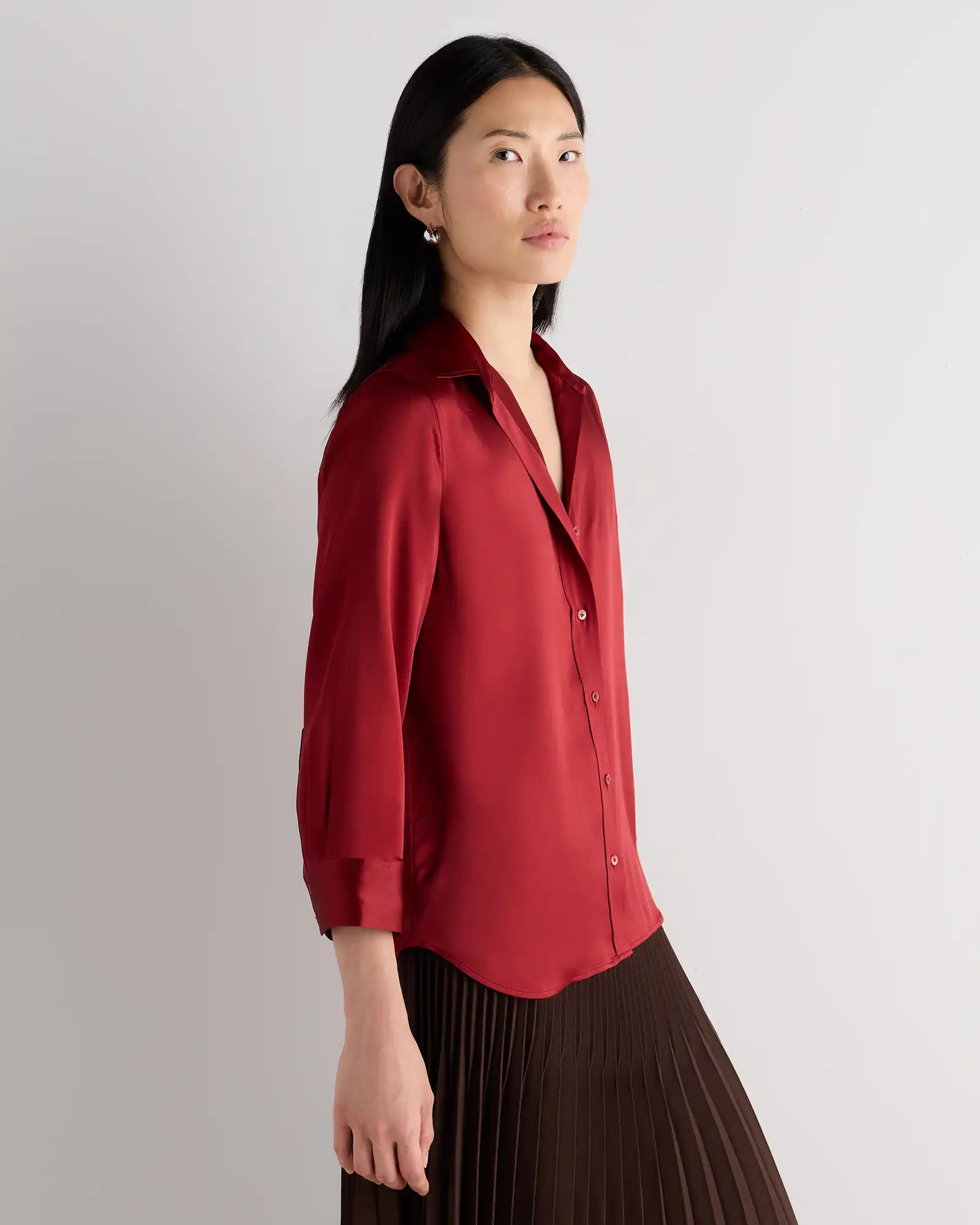 100% Washable Silk Three-Quarter Sleeve Shirt