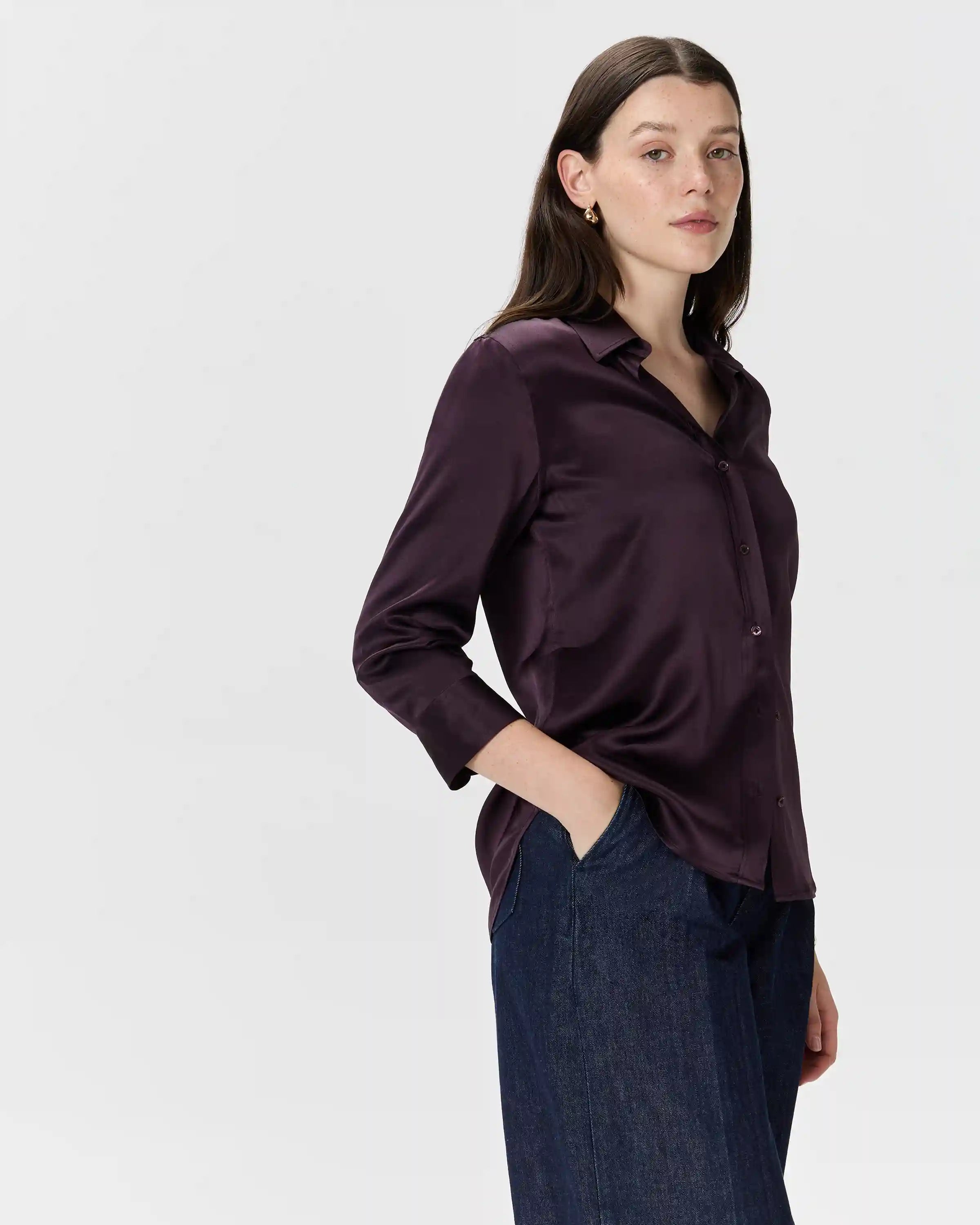 100% Washable Silk Three-Quarter Sleeve Shirt