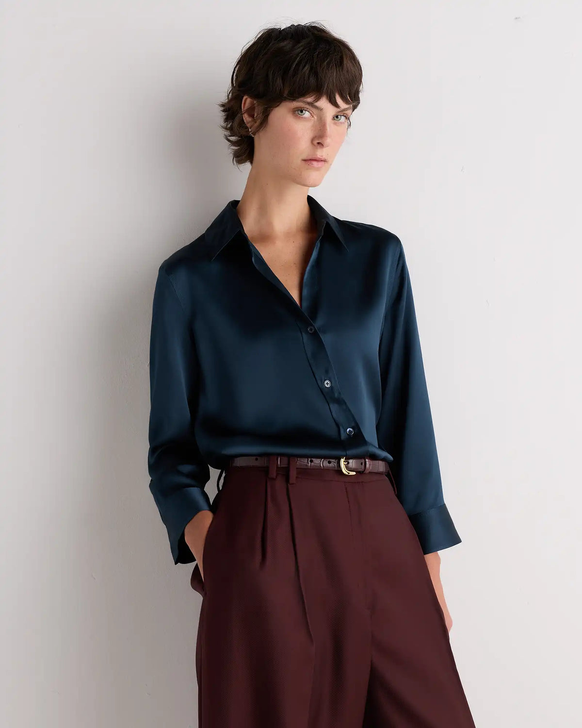 100% Washable Silk Three-Quarter Sleeve Shirt