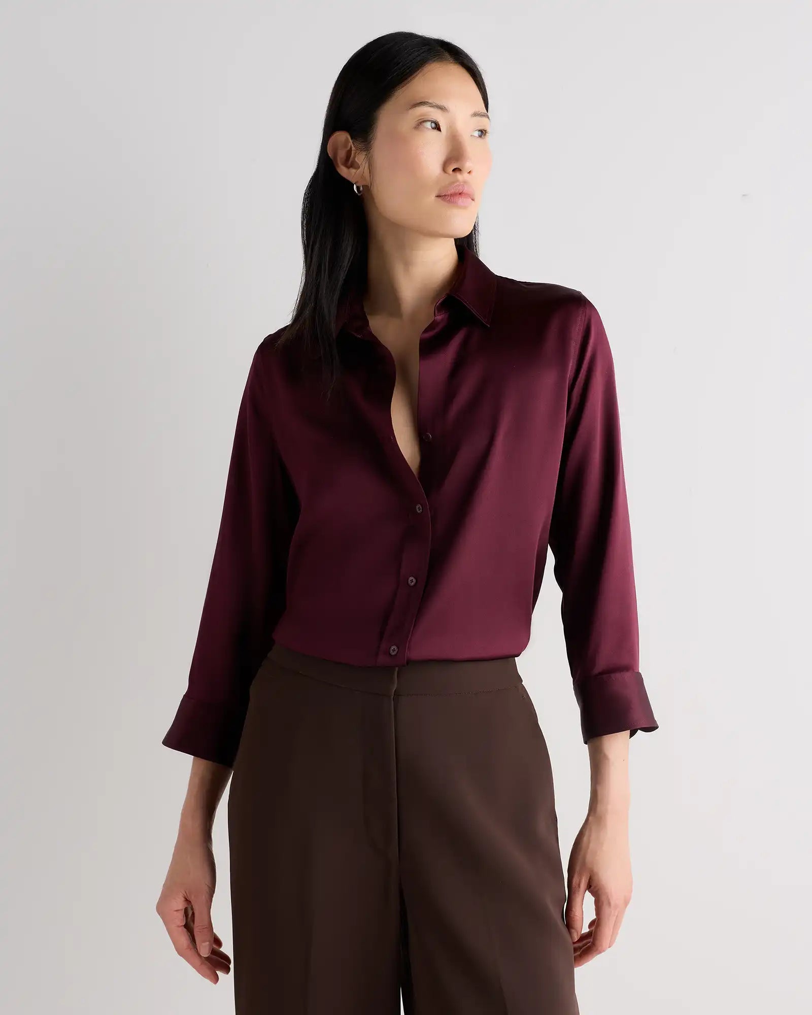 100% Washable Silk Three-Quarter Sleeve Shirt