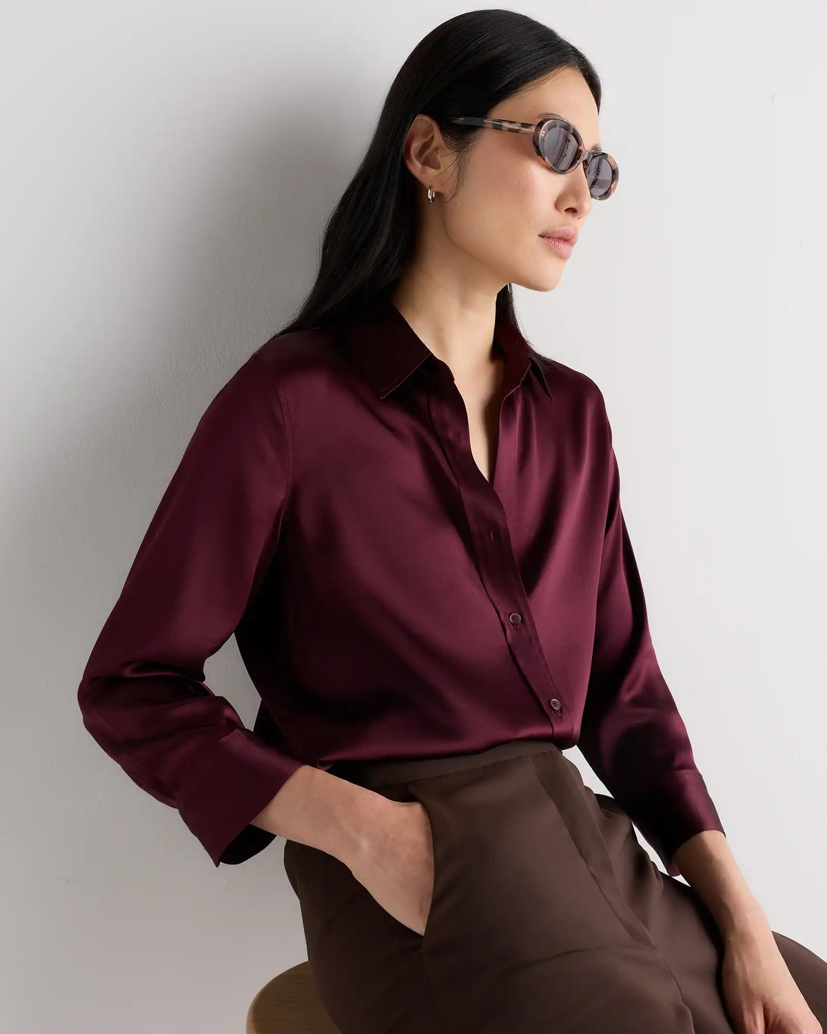 100% Washable Silk Three-Quarter Sleeve Shirt