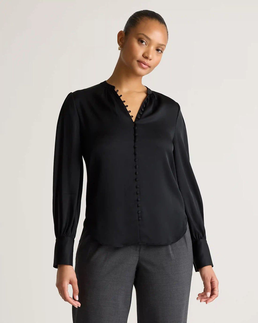 Washable Stretch Silk Peasant Blouse