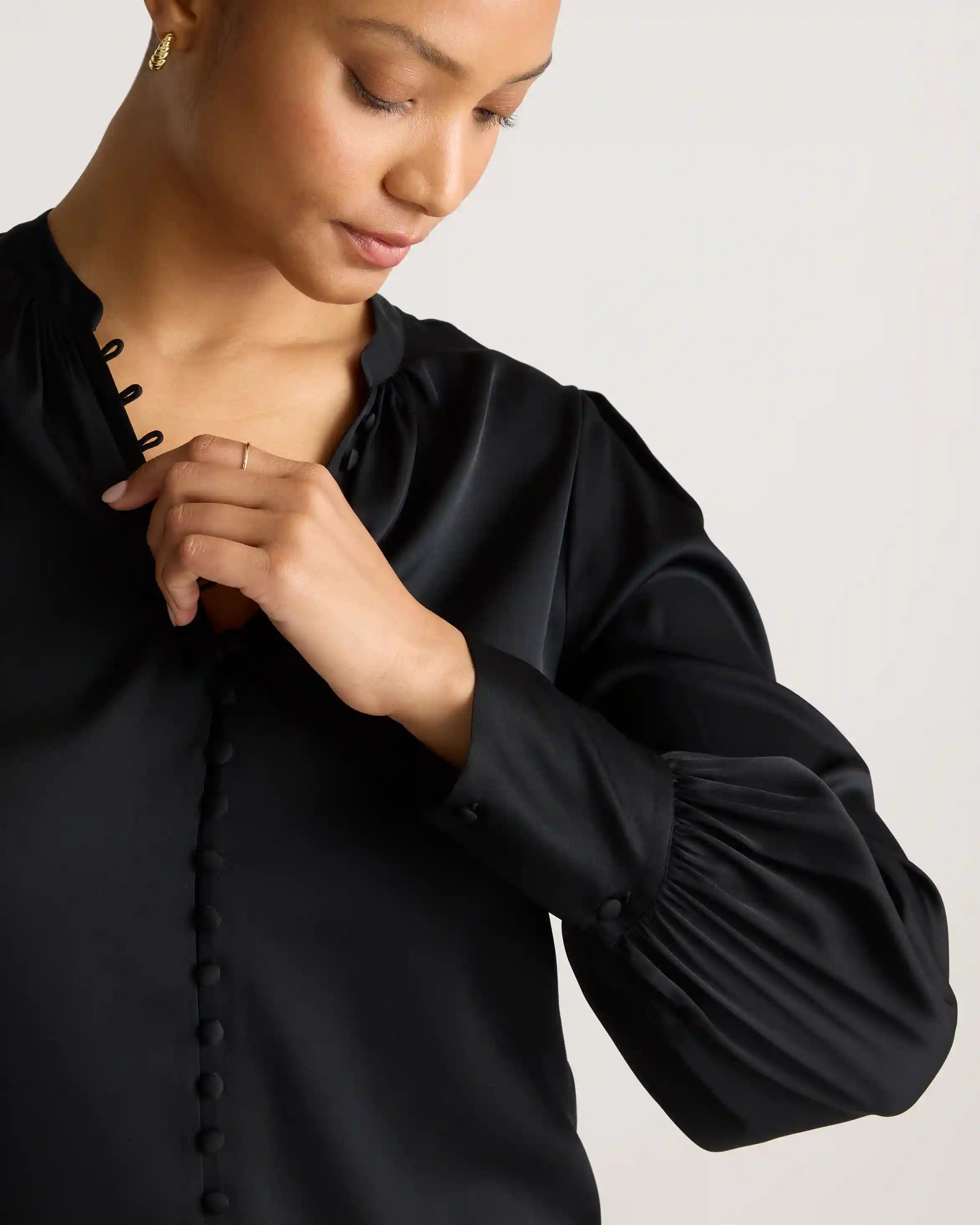 Washable Stretch Silk Peasant Blouse