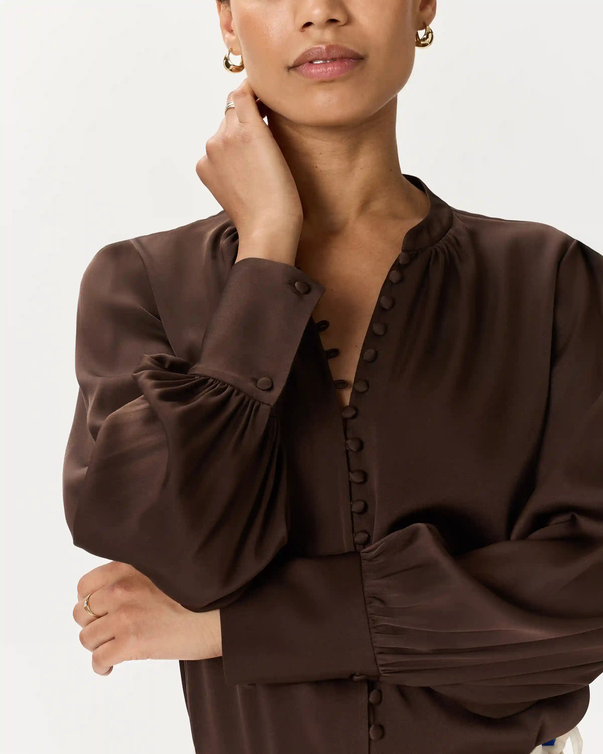 Washable Stretch Silk Peasant Blouse