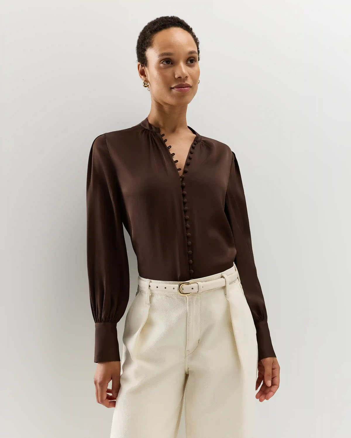 Washable Stretch Silk Peasant Blouse