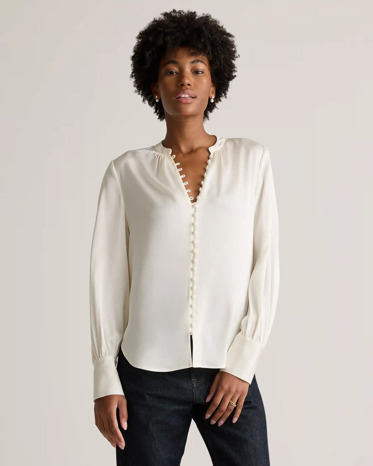 Washable Stretch Silk Peasant Blouse