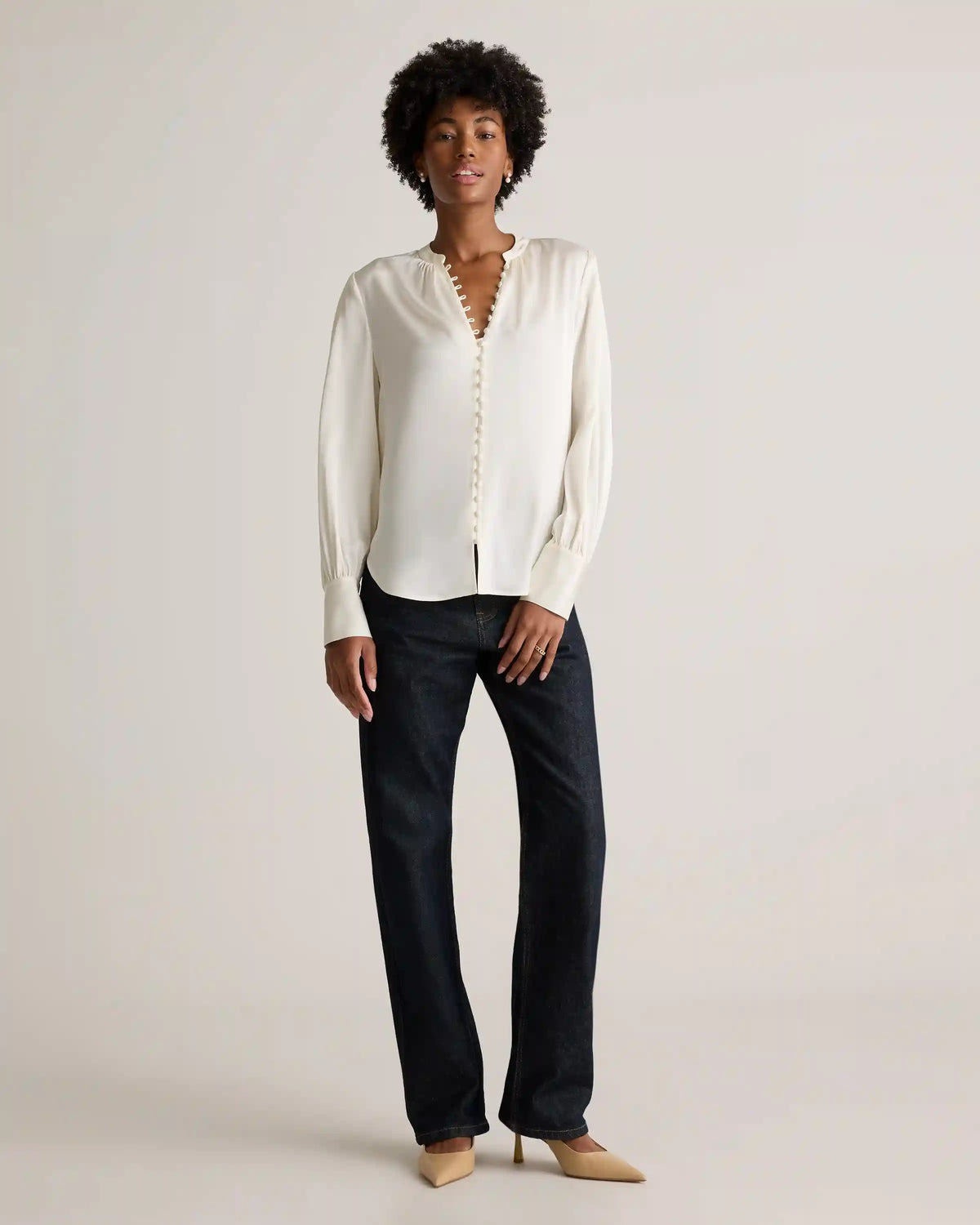 Washable Stretch Silk Peasant Blouse