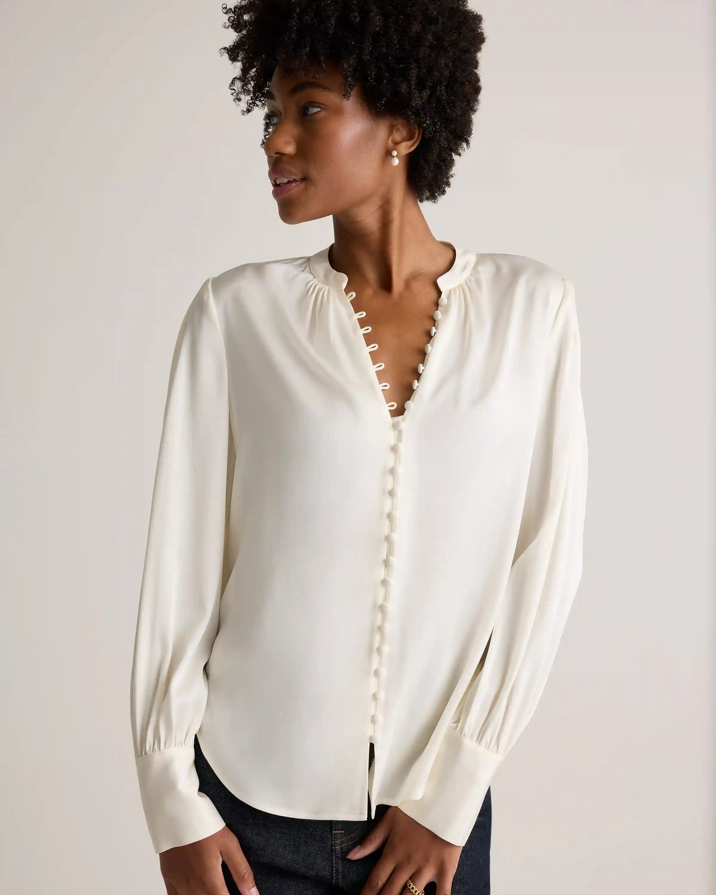 Washable Stretch Silk Peasant Blouse
