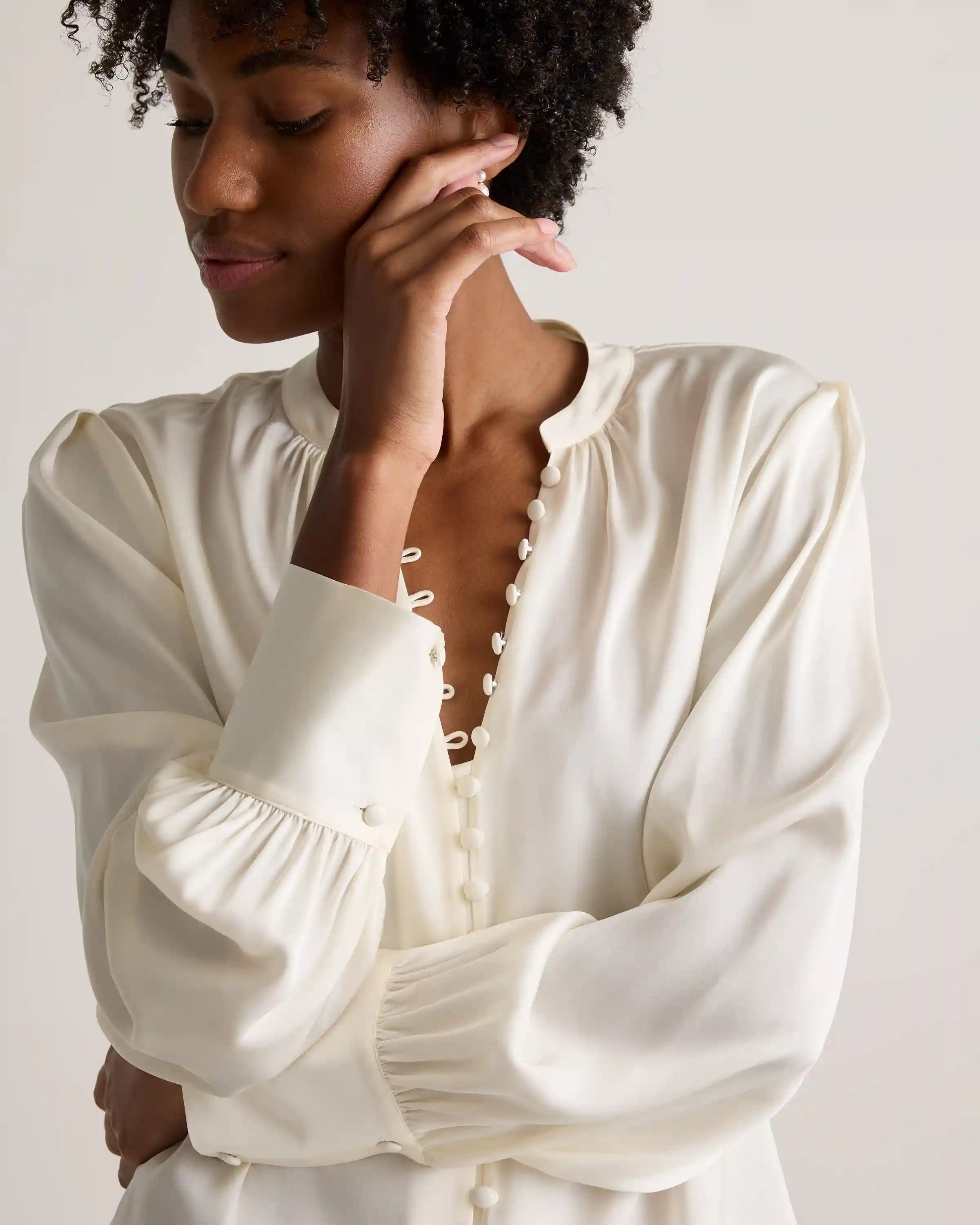 Washable Stretch Silk Peasant Blouse