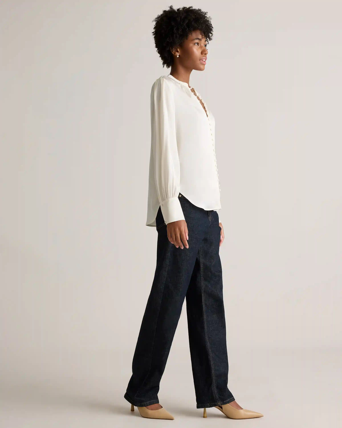 Washable Stretch Silk Peasant Blouse