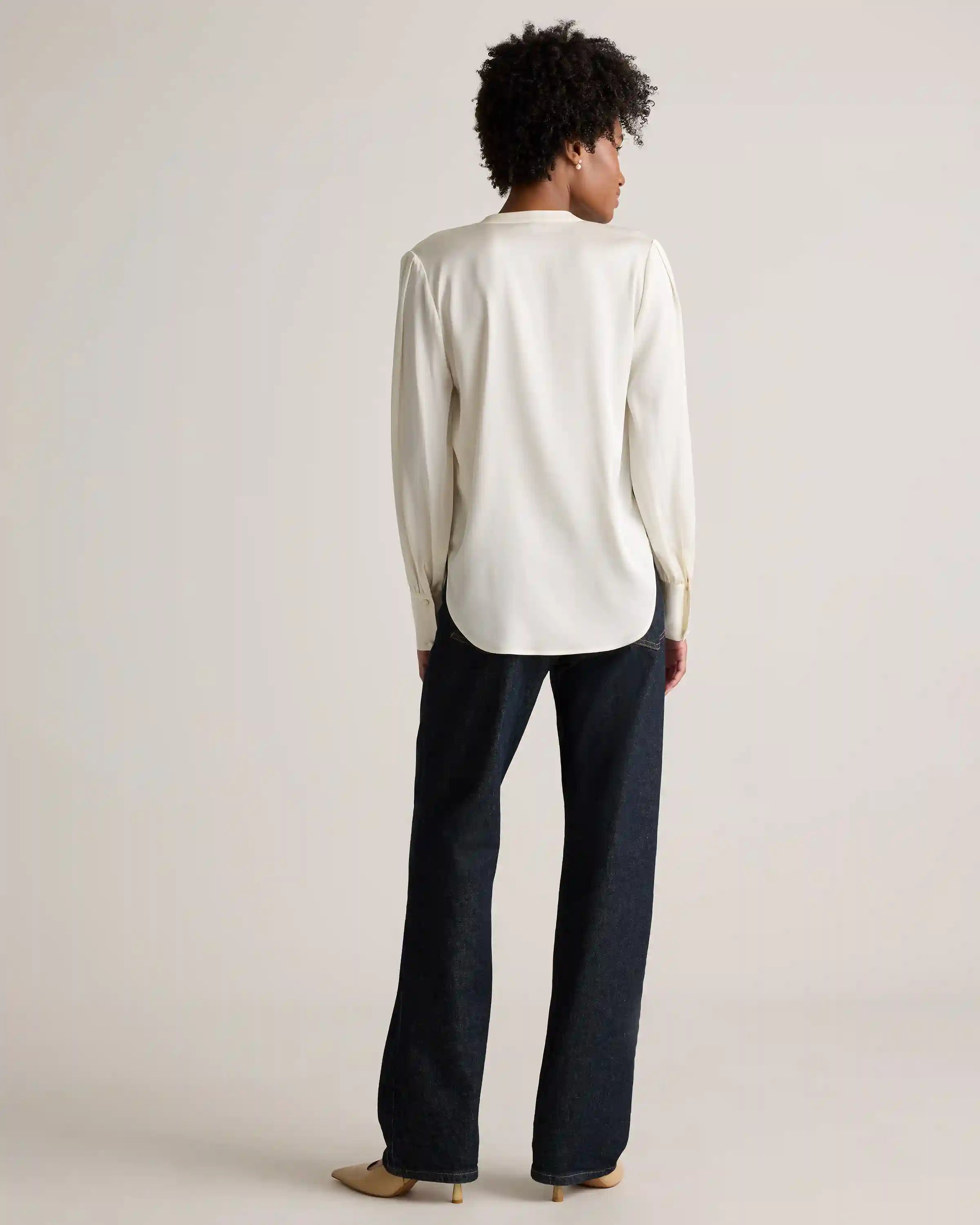 Washable Stretch Silk Peasant Blouse