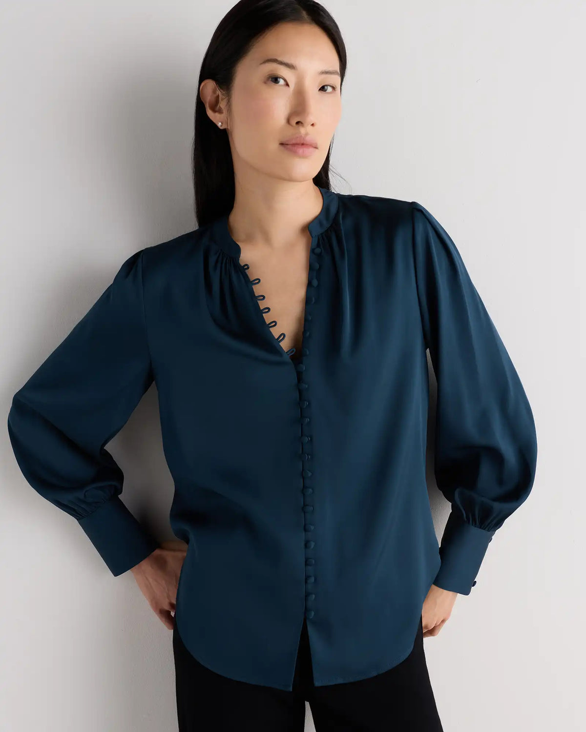 Washable Stretch Silk Peasant Blouse