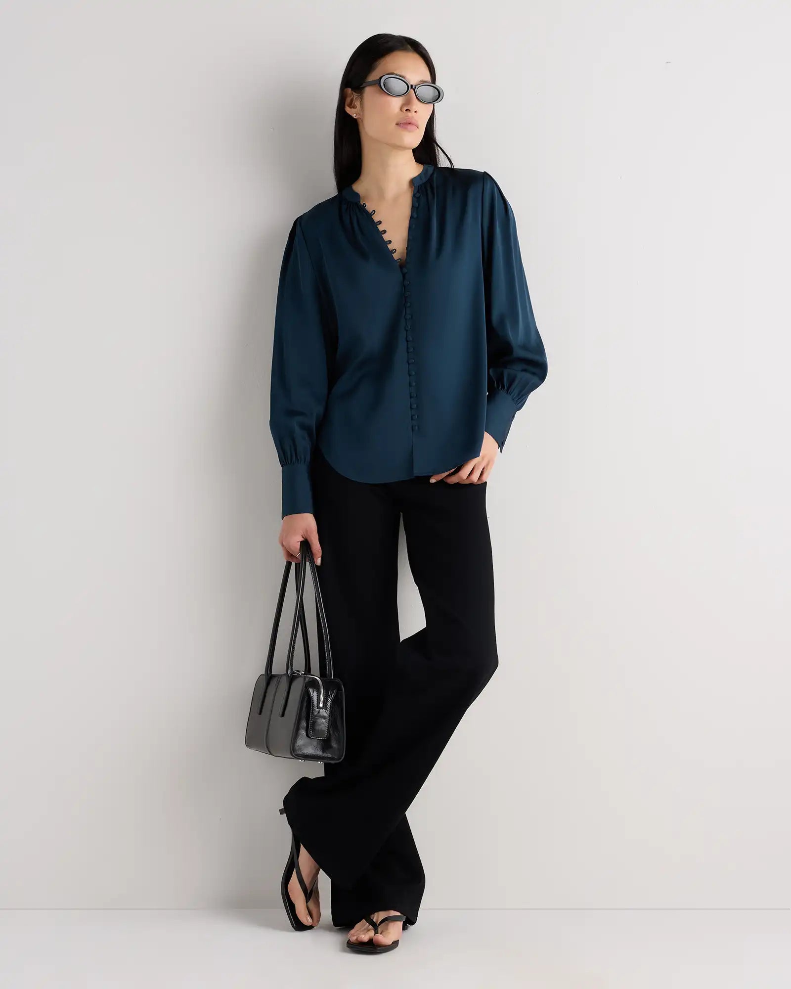 Washable Stretch Silk Peasant Blouse