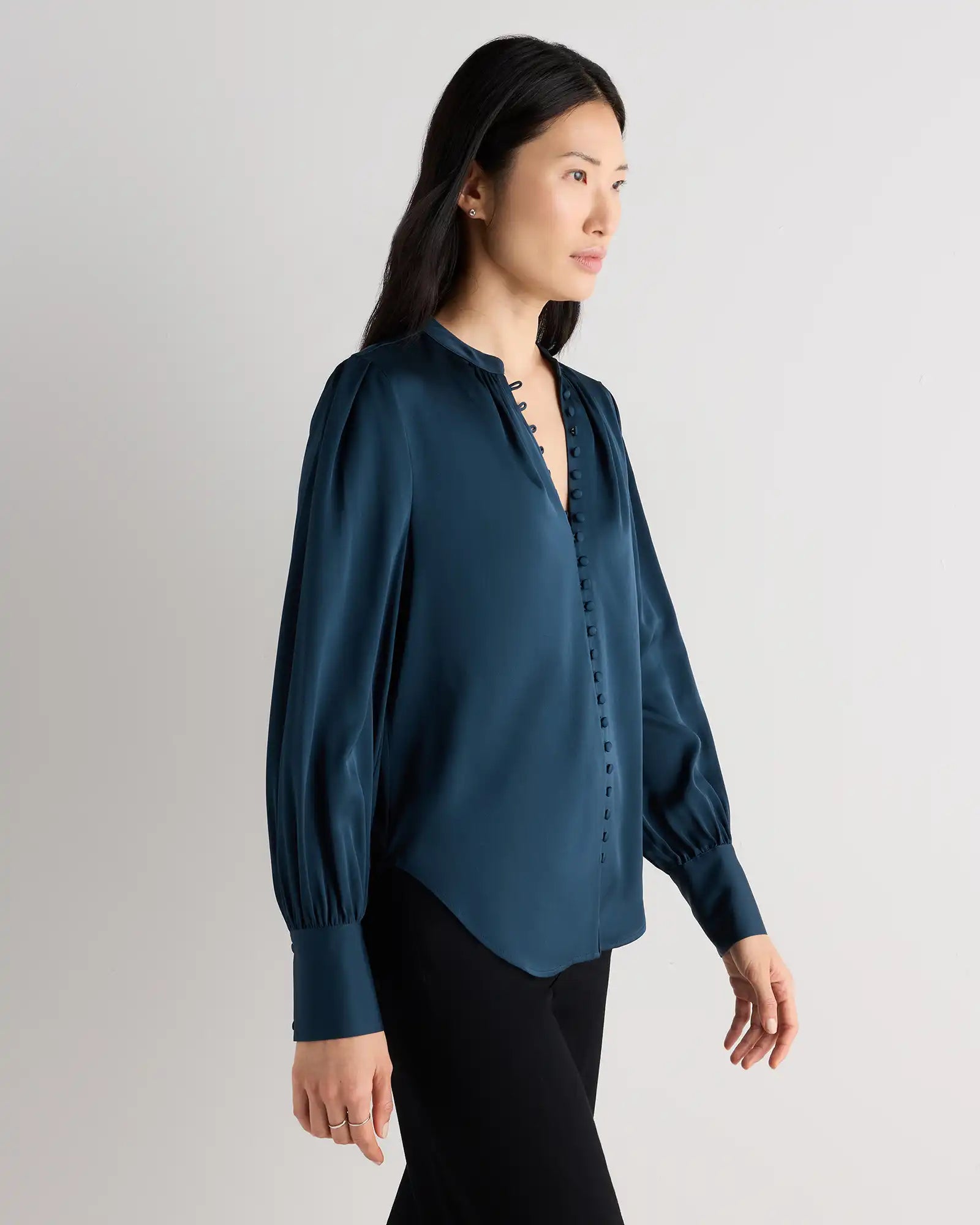 Washable Stretch Silk Peasant Blouse