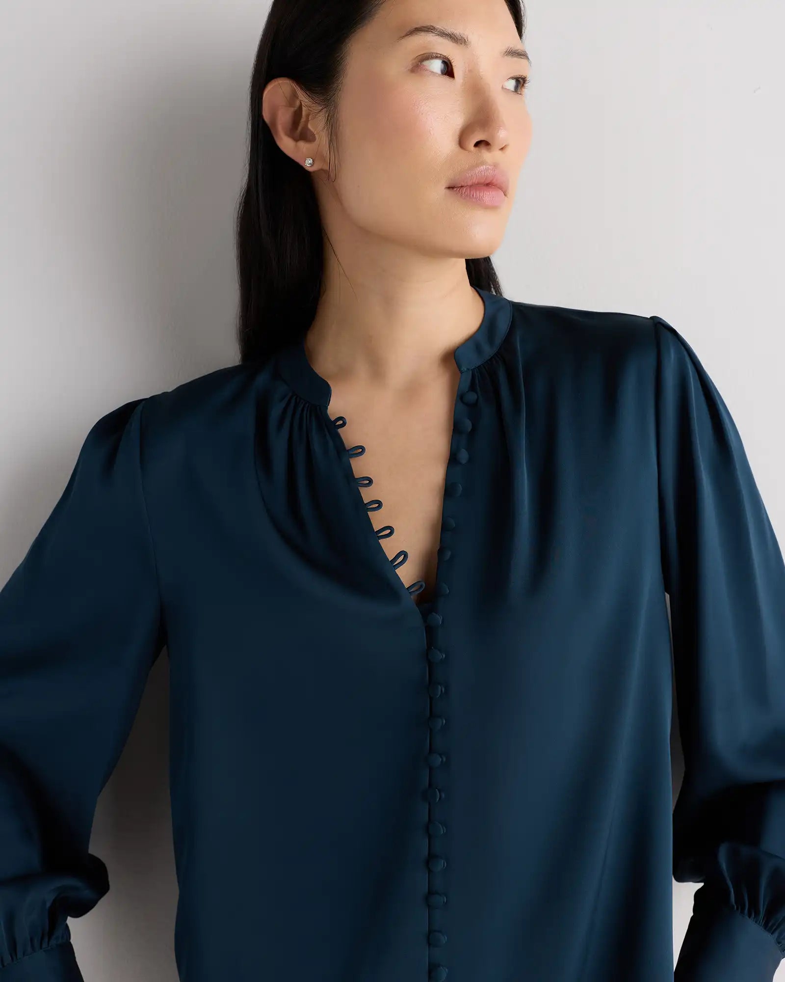 Washable Stretch Silk Peasant Blouse
