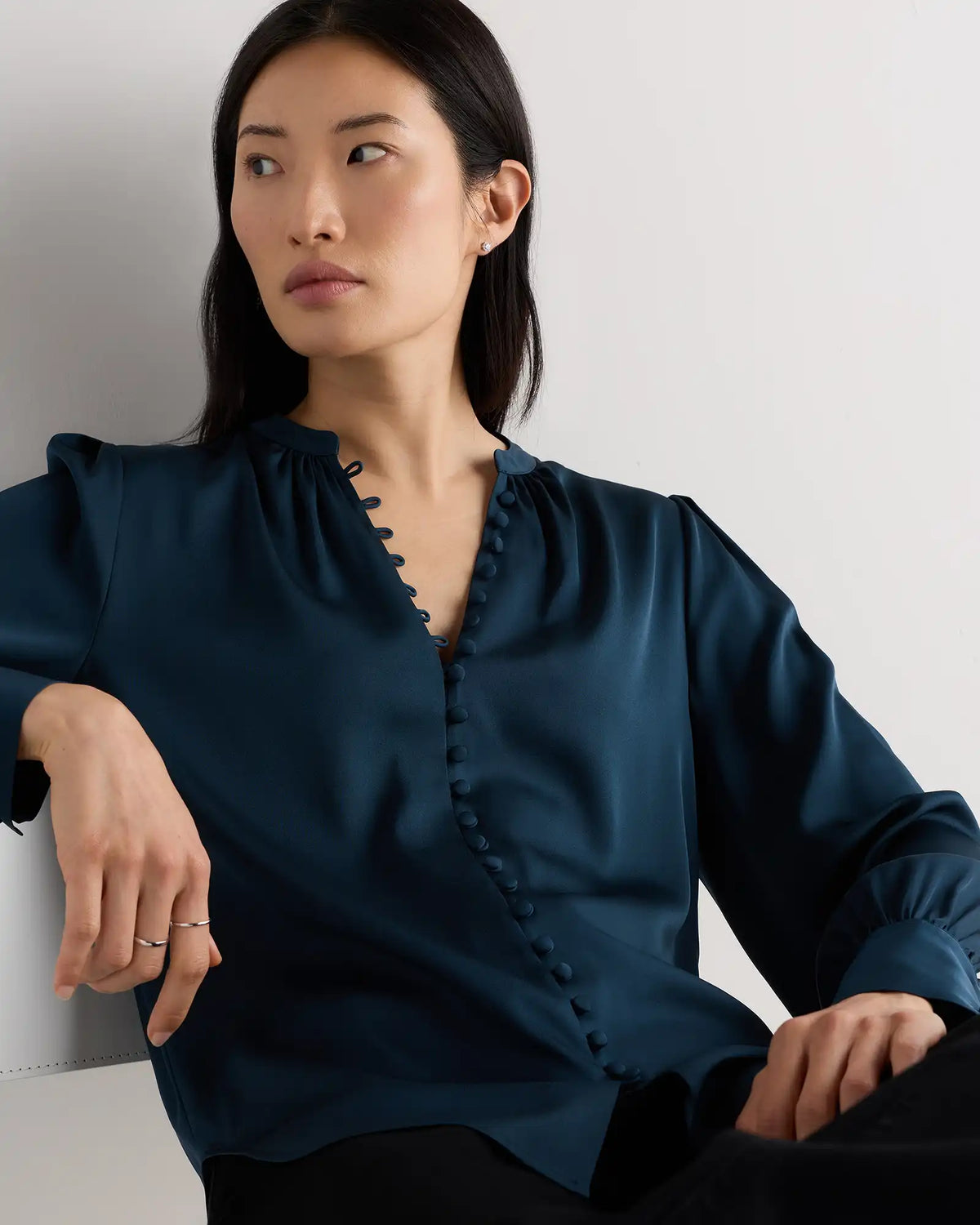 Washable Stretch Silk Peasant Blouse