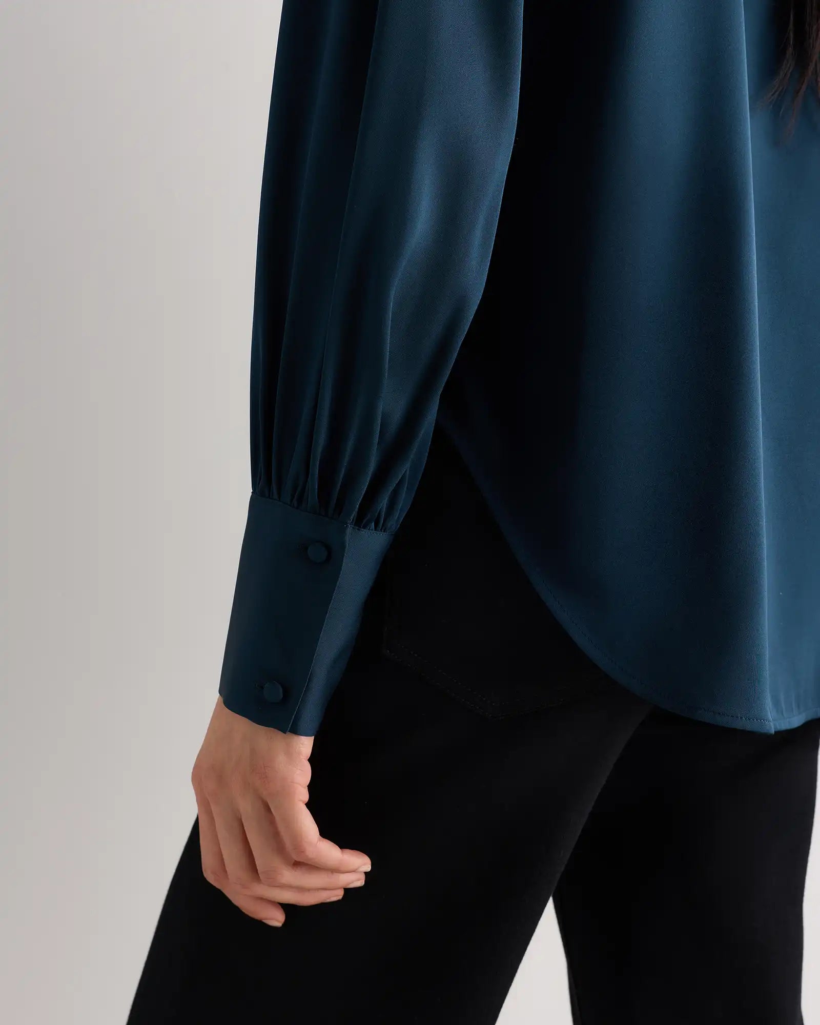Washable Stretch Silk Peasant Blouse