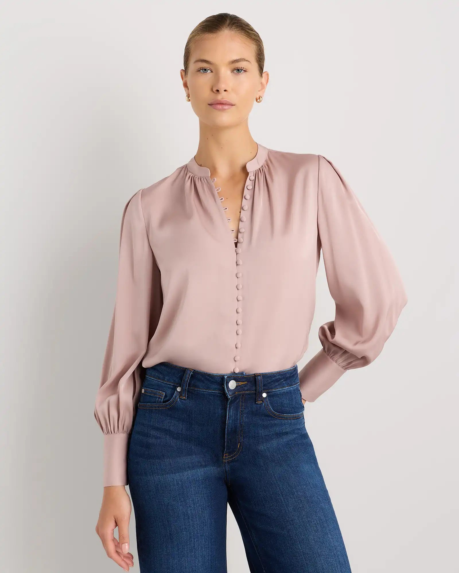 Washable Stretch Silk Peasant Blouse