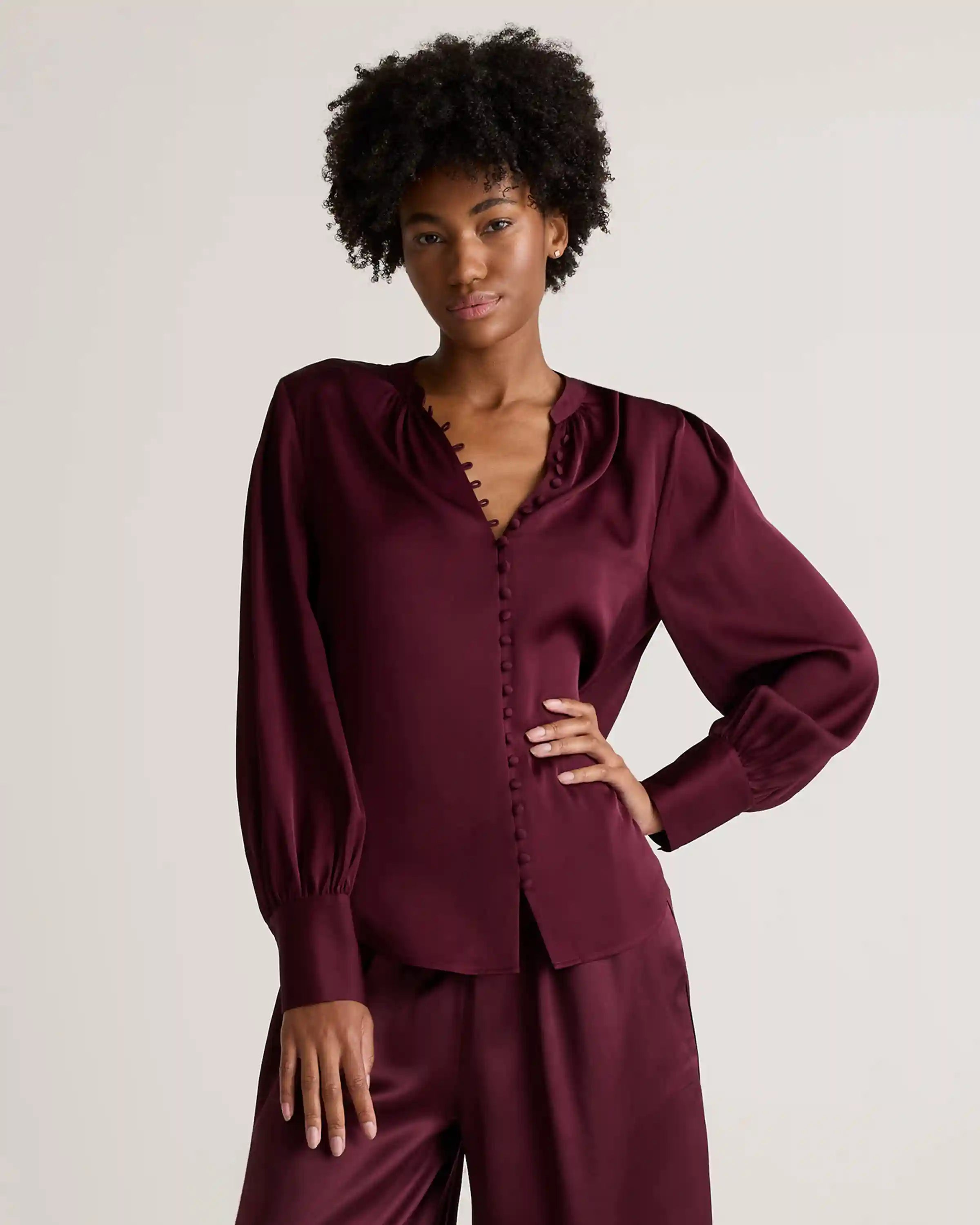Washable Stretch Silk Peasant Blouse