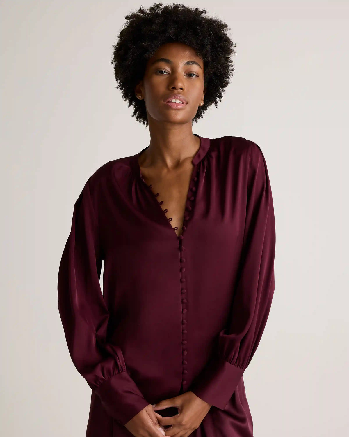 Washable Stretch Silk Peasant Blouse