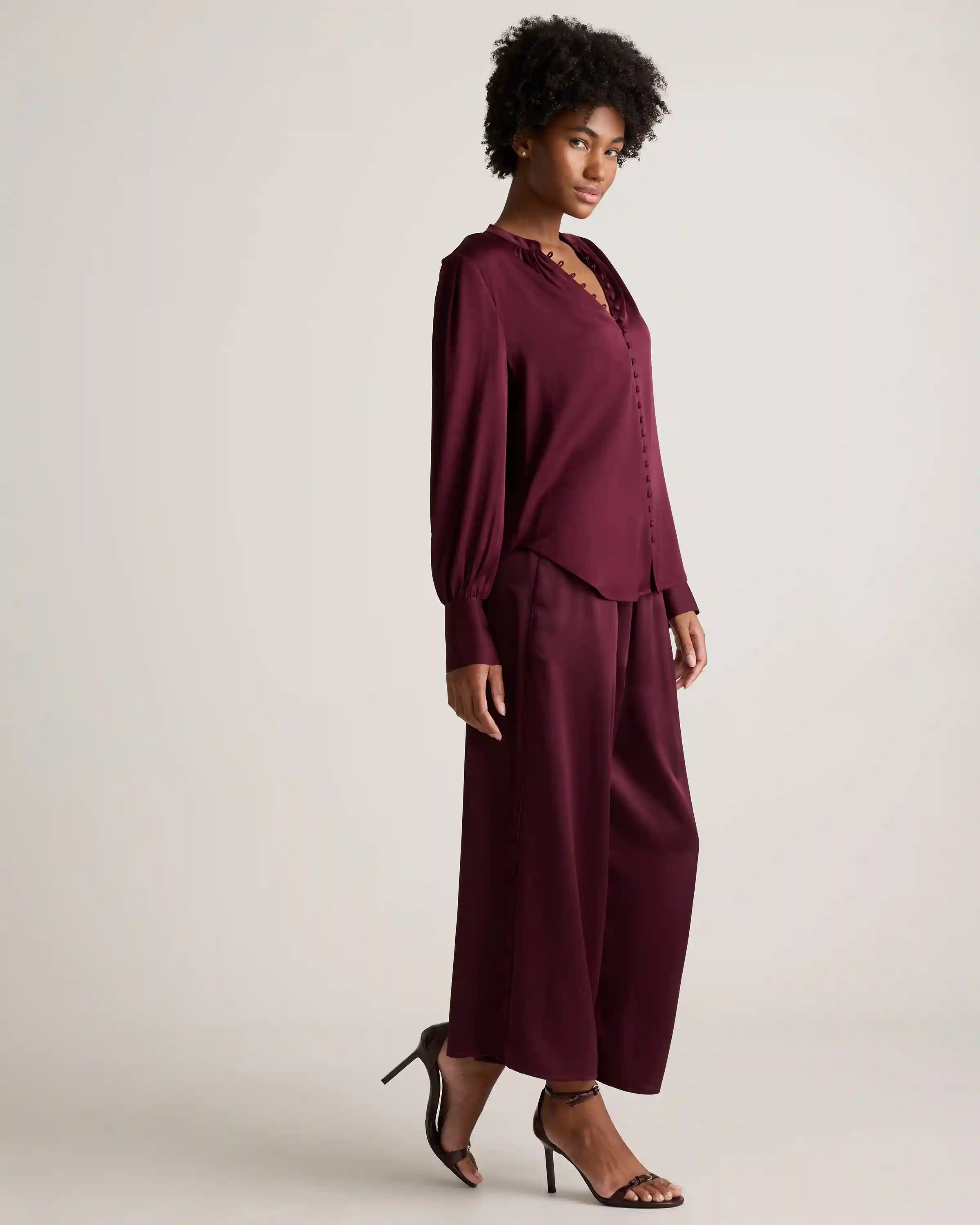 Washable Stretch Silk Peasant Blouse