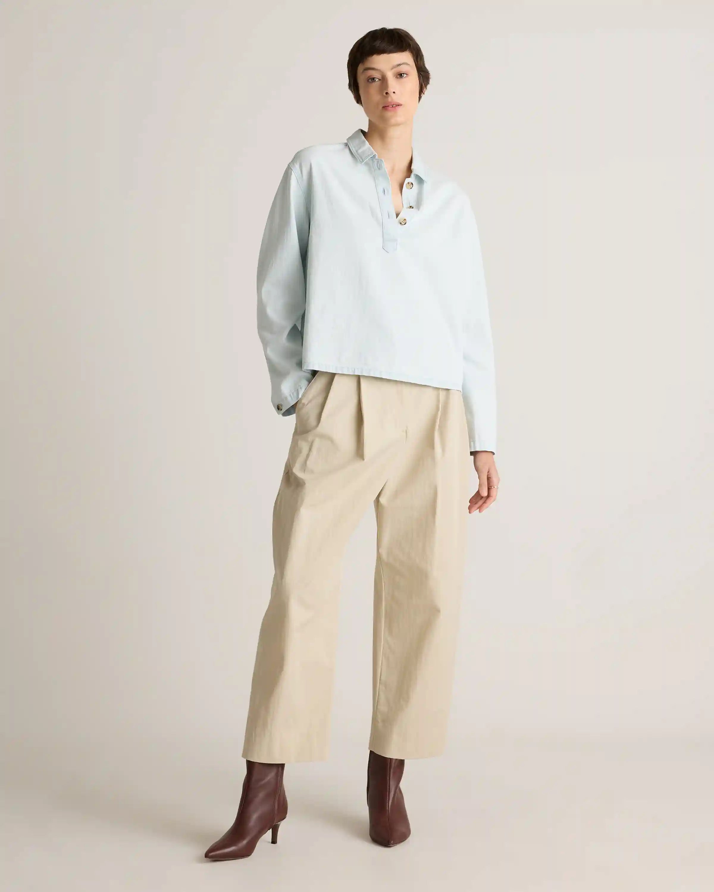 Distressed Denim Popover Shirt