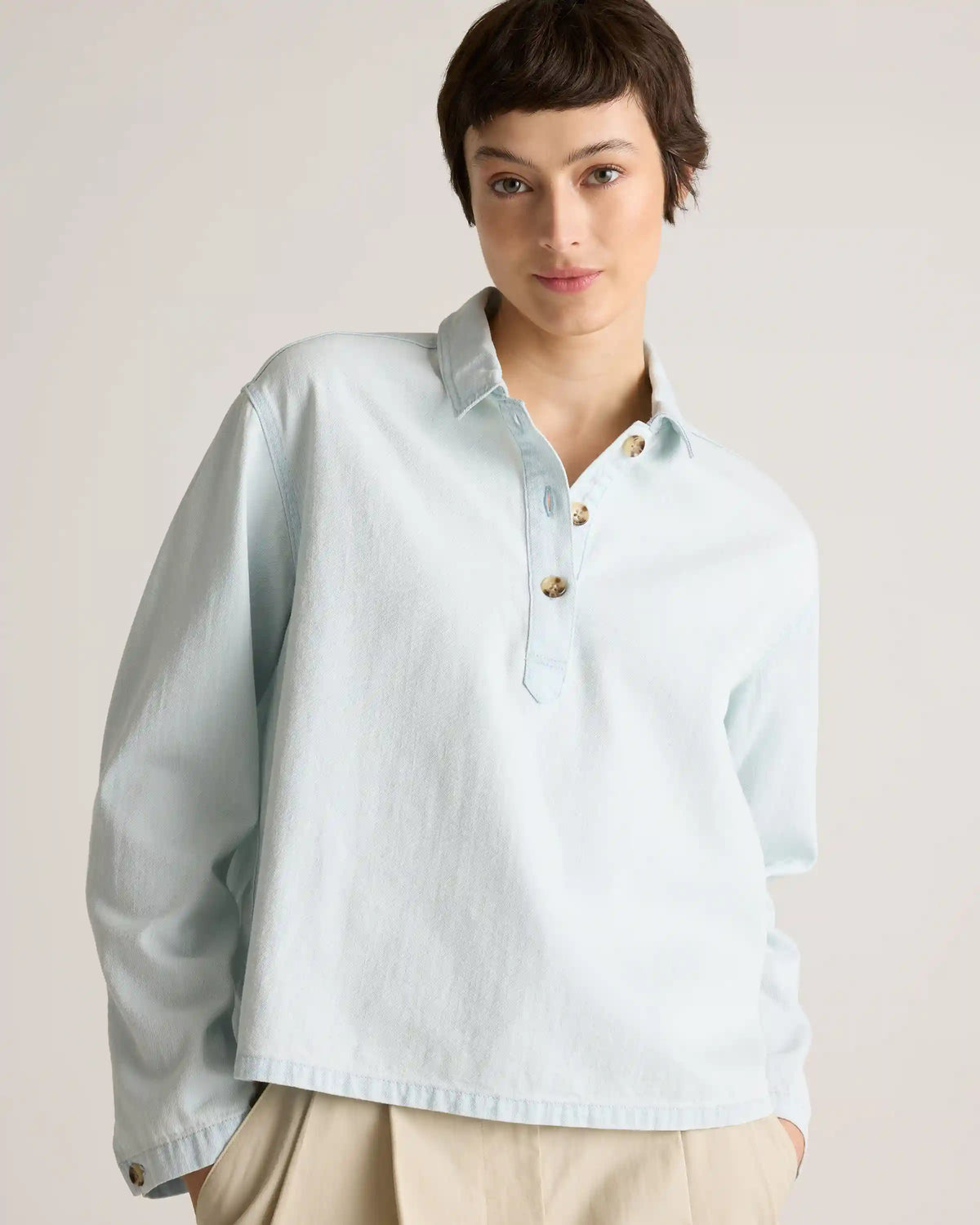 Distressed Denim Popover Shirt