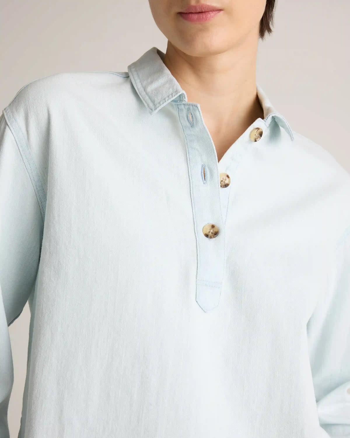 Distressed Denim Popover Shirt