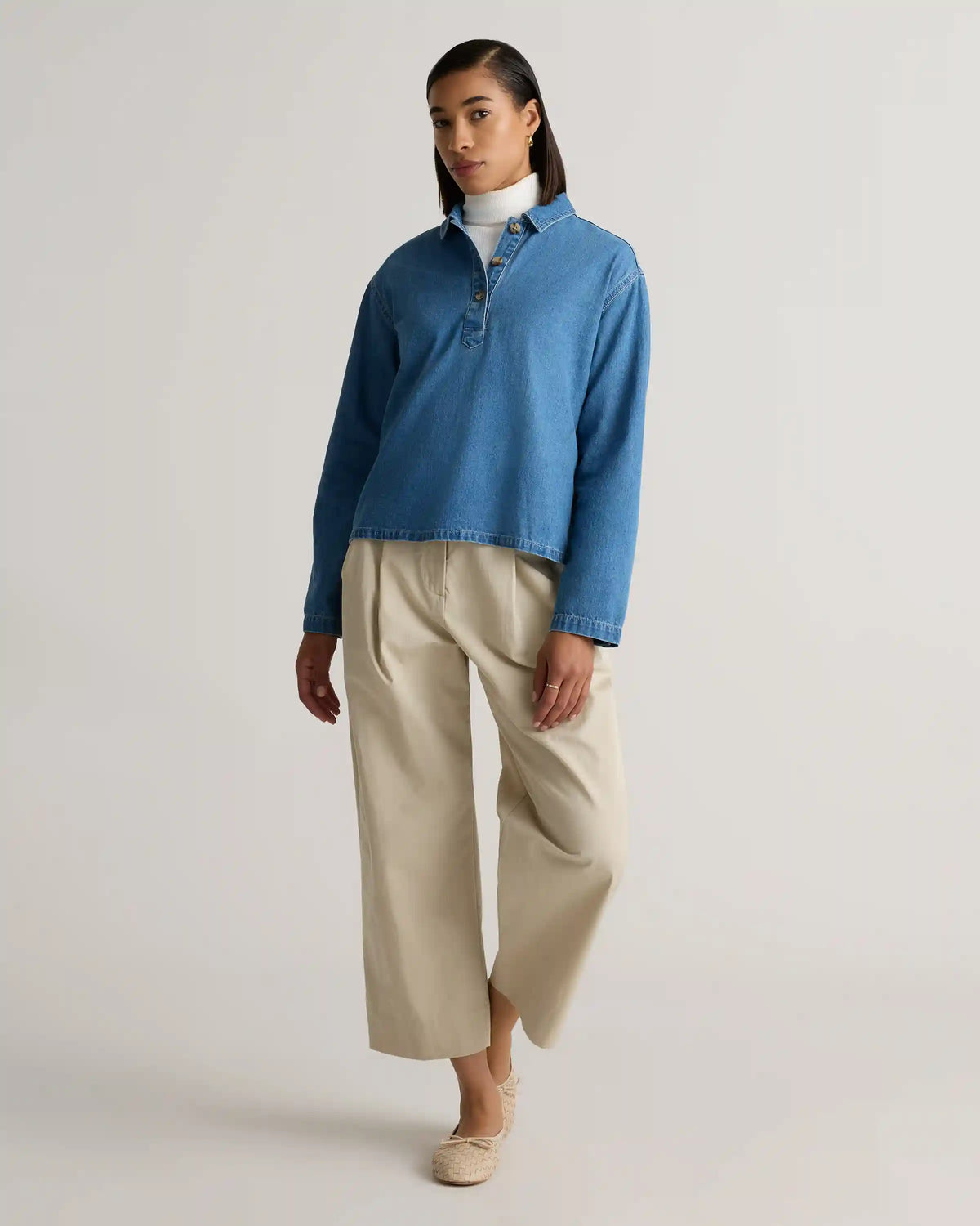 Distressed Denim Popover Shirt