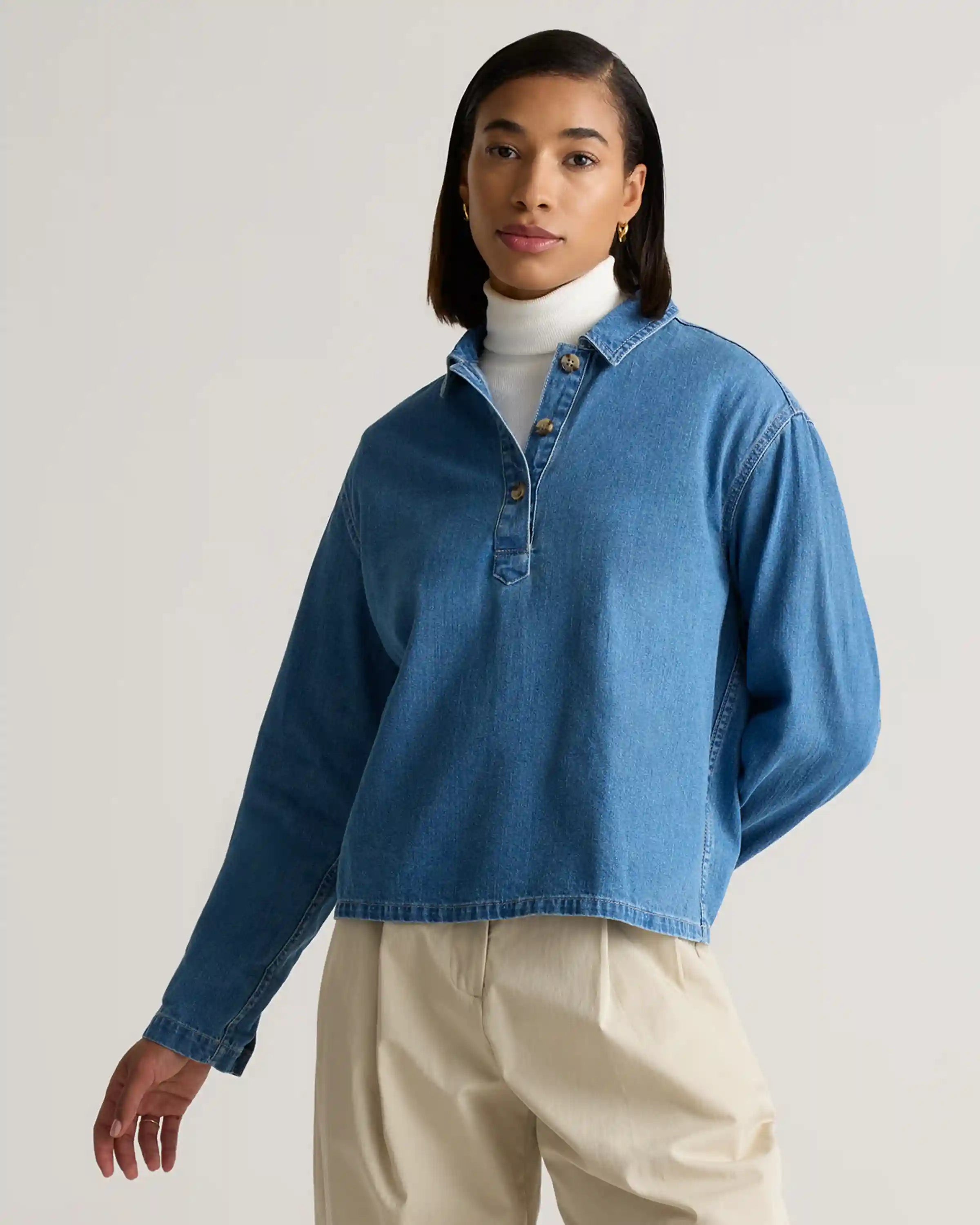 Distressed Denim Popover Shirt