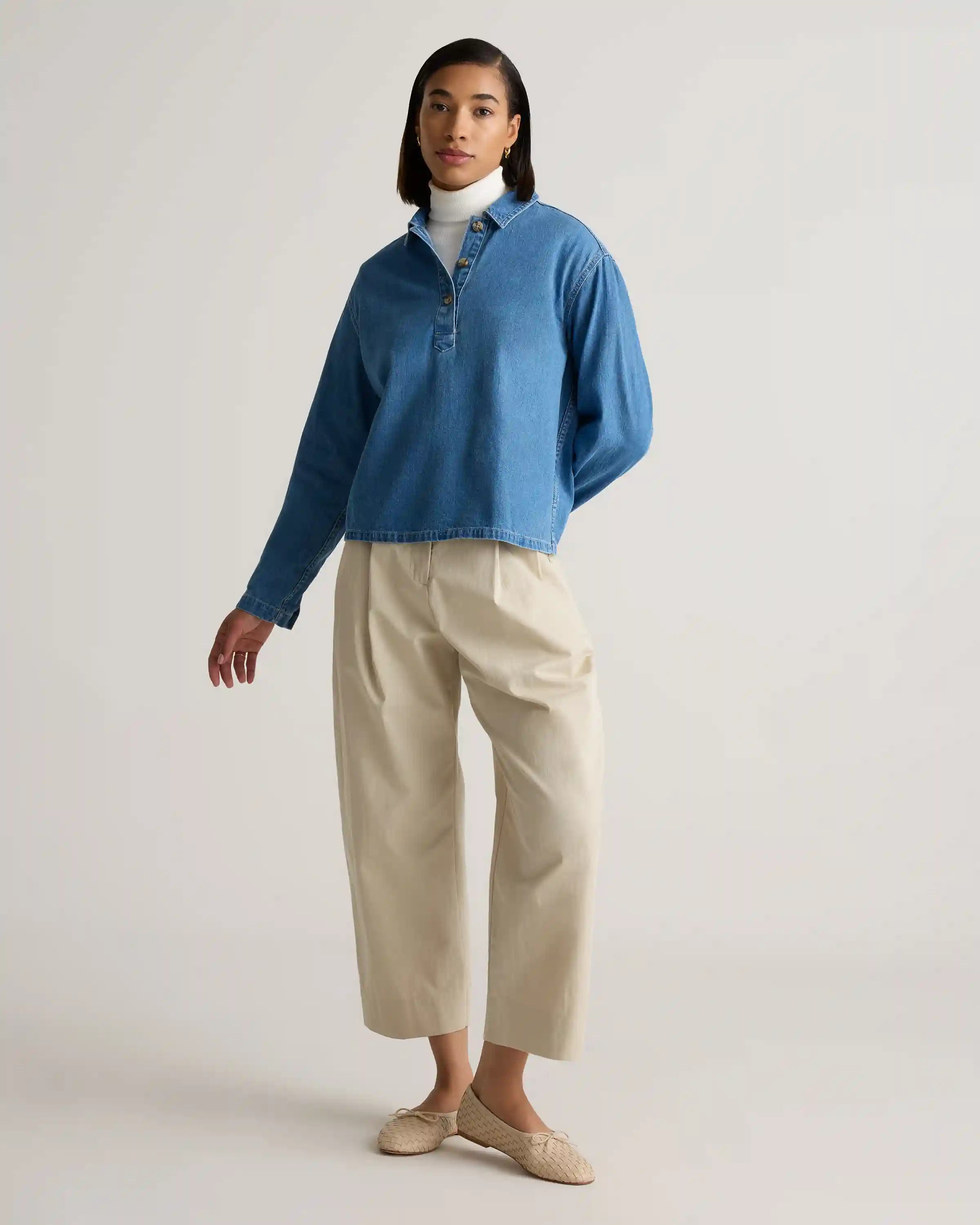 Distressed Denim Popover Shirt