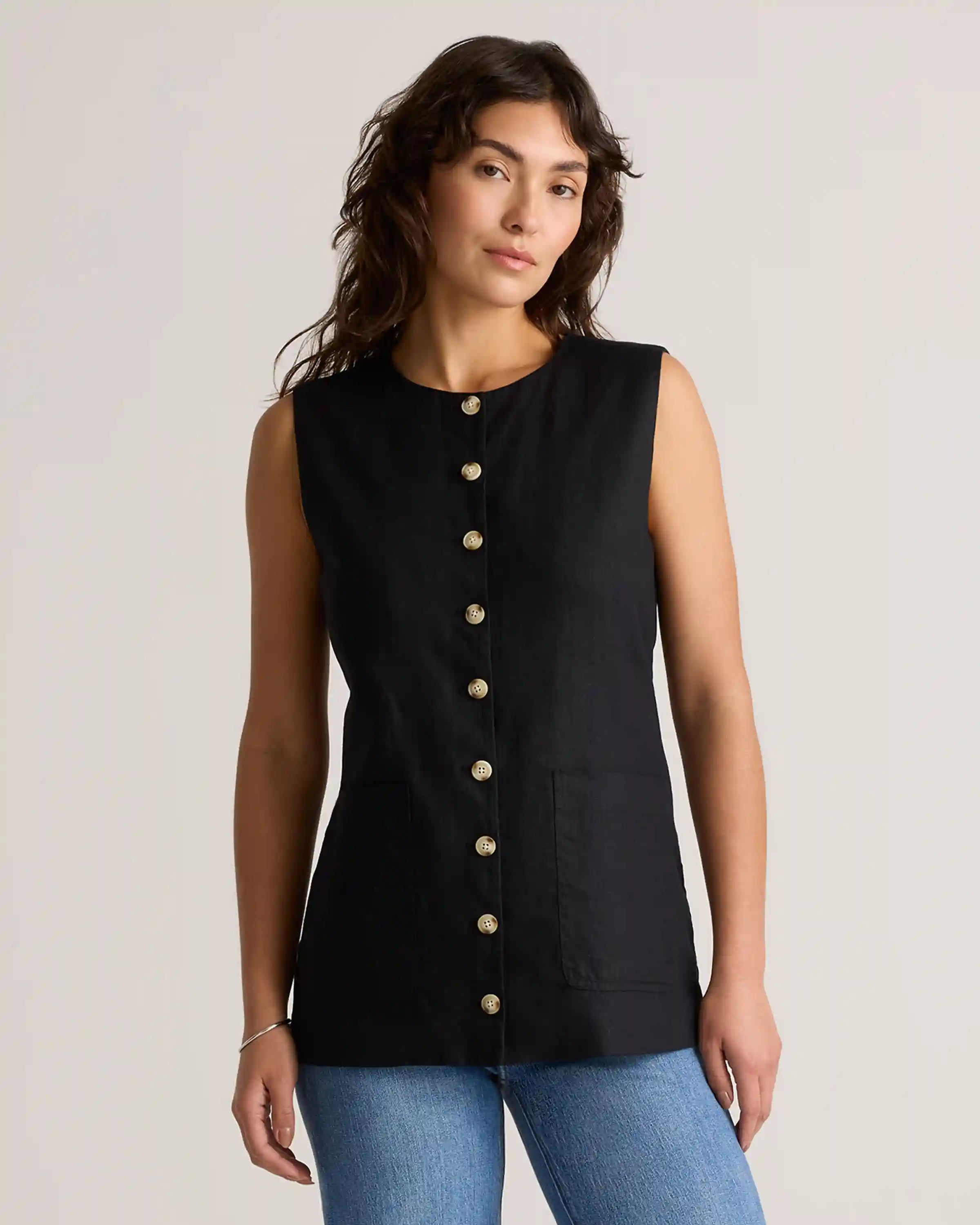 100% European Linen Longline Vest