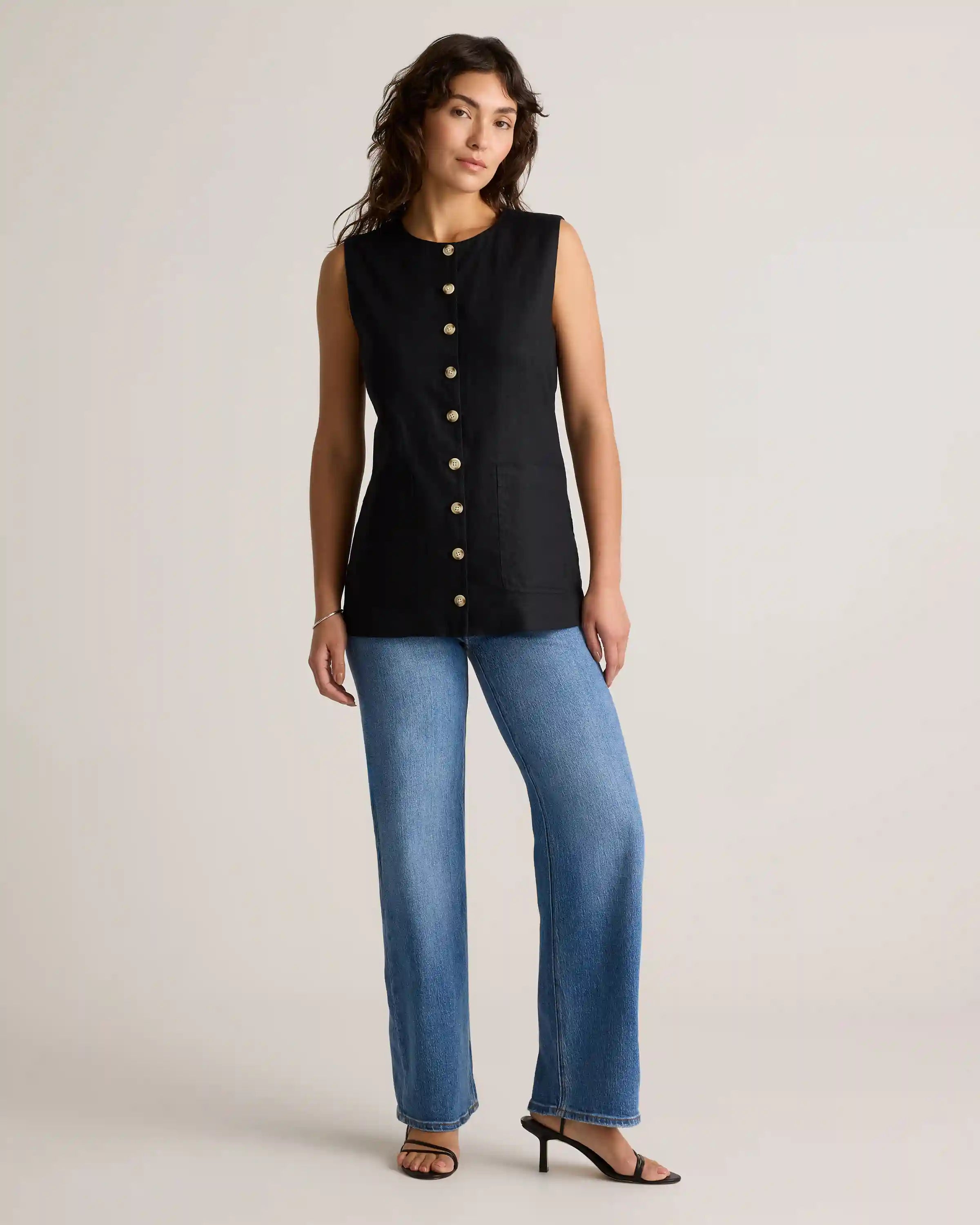 100% European Linen Longline Vest
