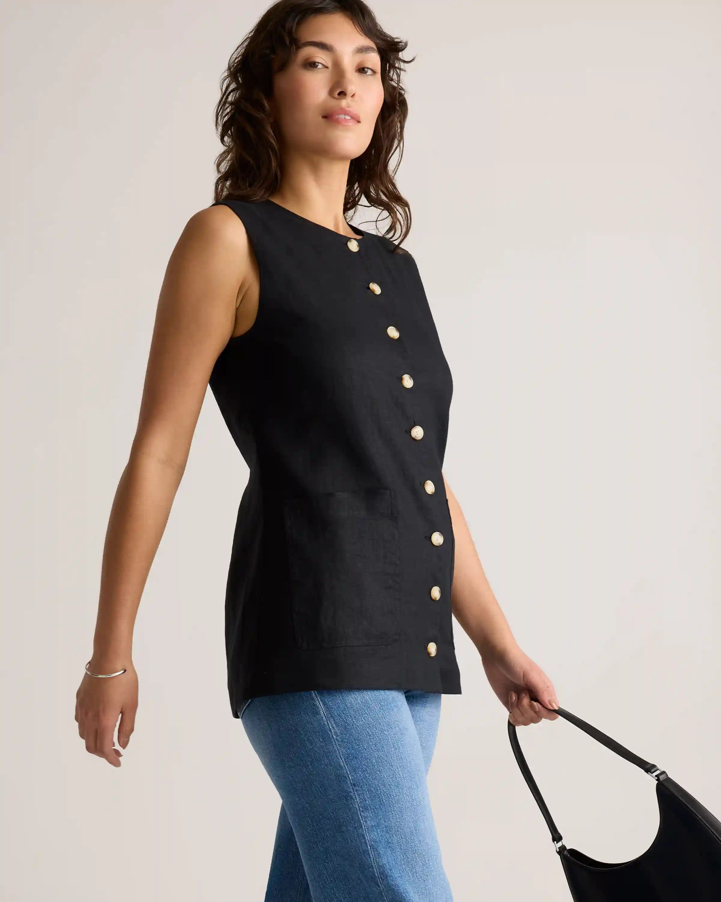 100% European Linen Longline Vest