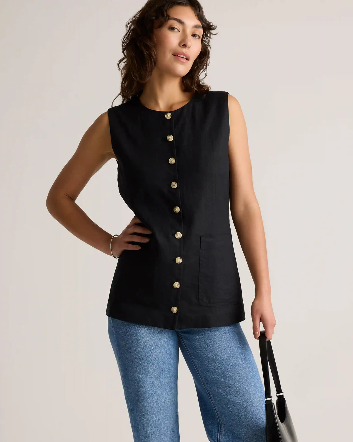100% European Linen Longline Vest