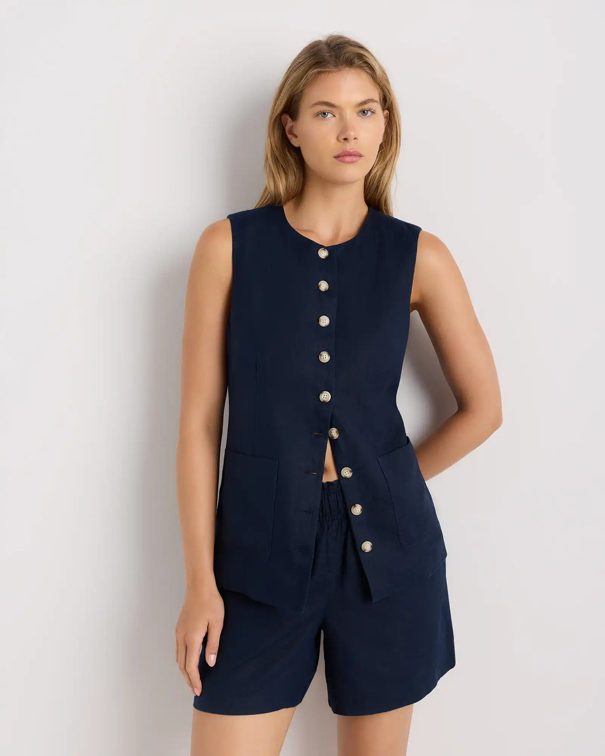 100% European Linen Longline Vest