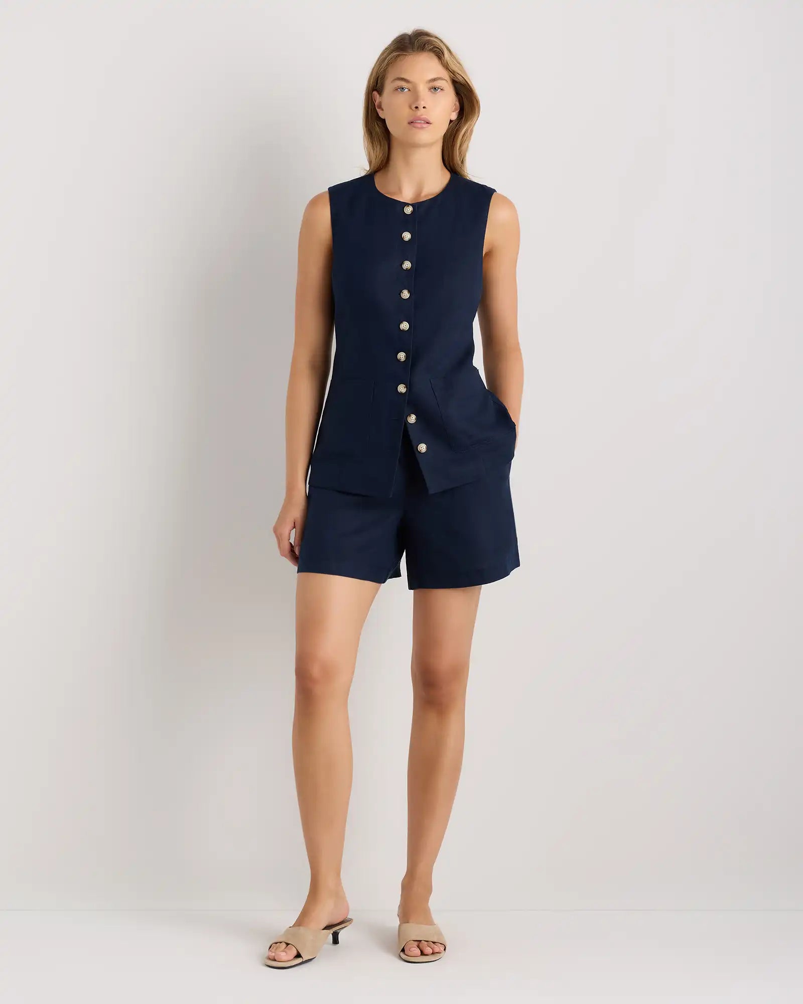 100% European Linen Longline Vest