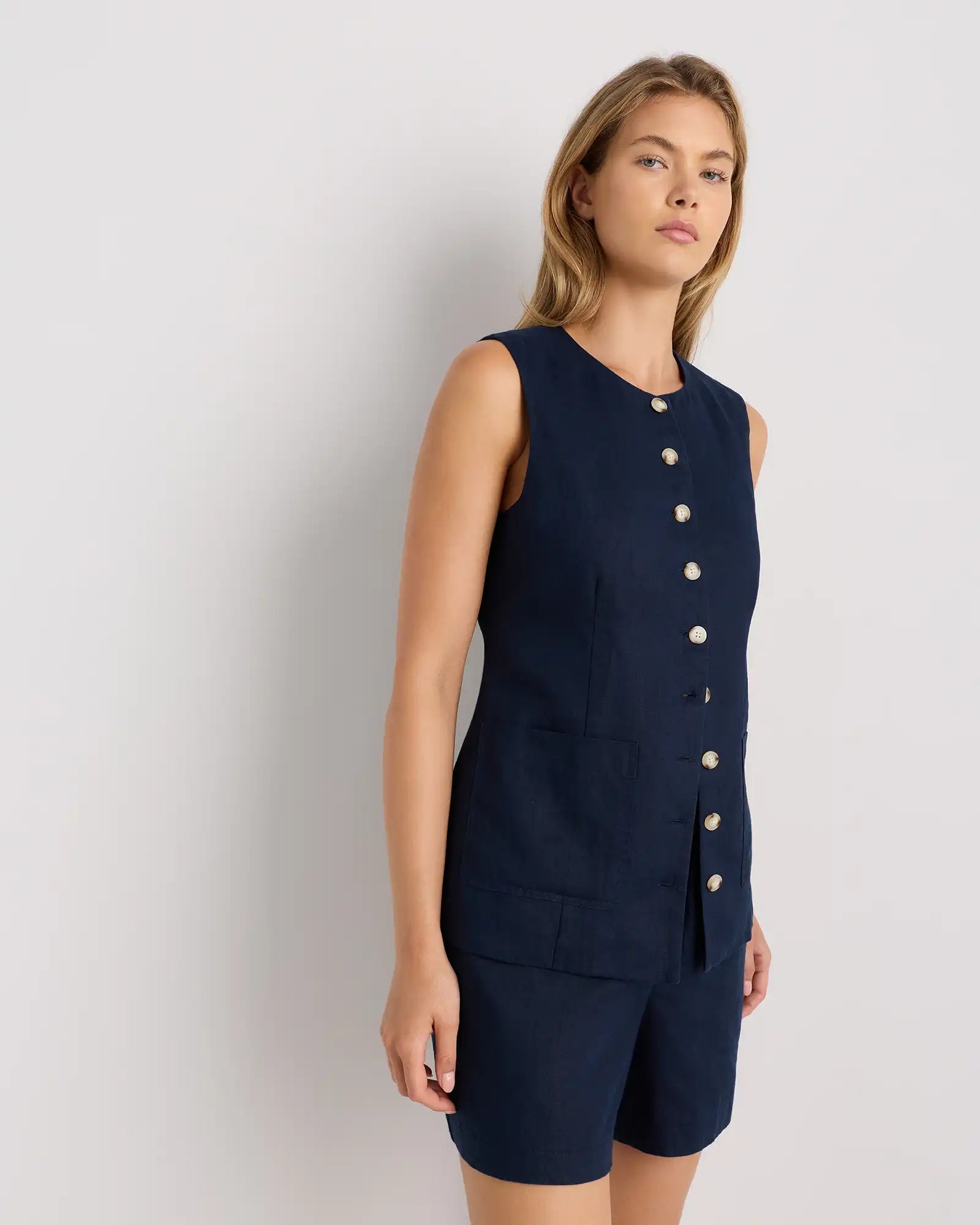 100% European Linen Longline Vest