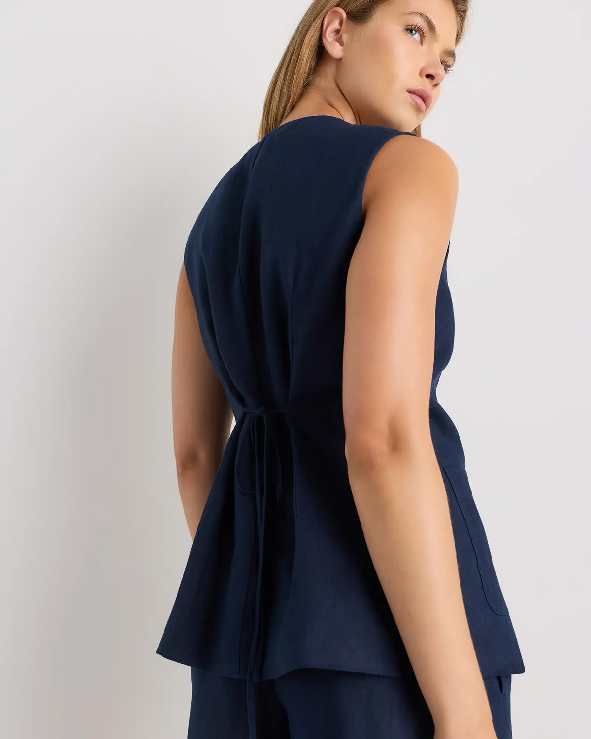 100% European Linen Longline Vest