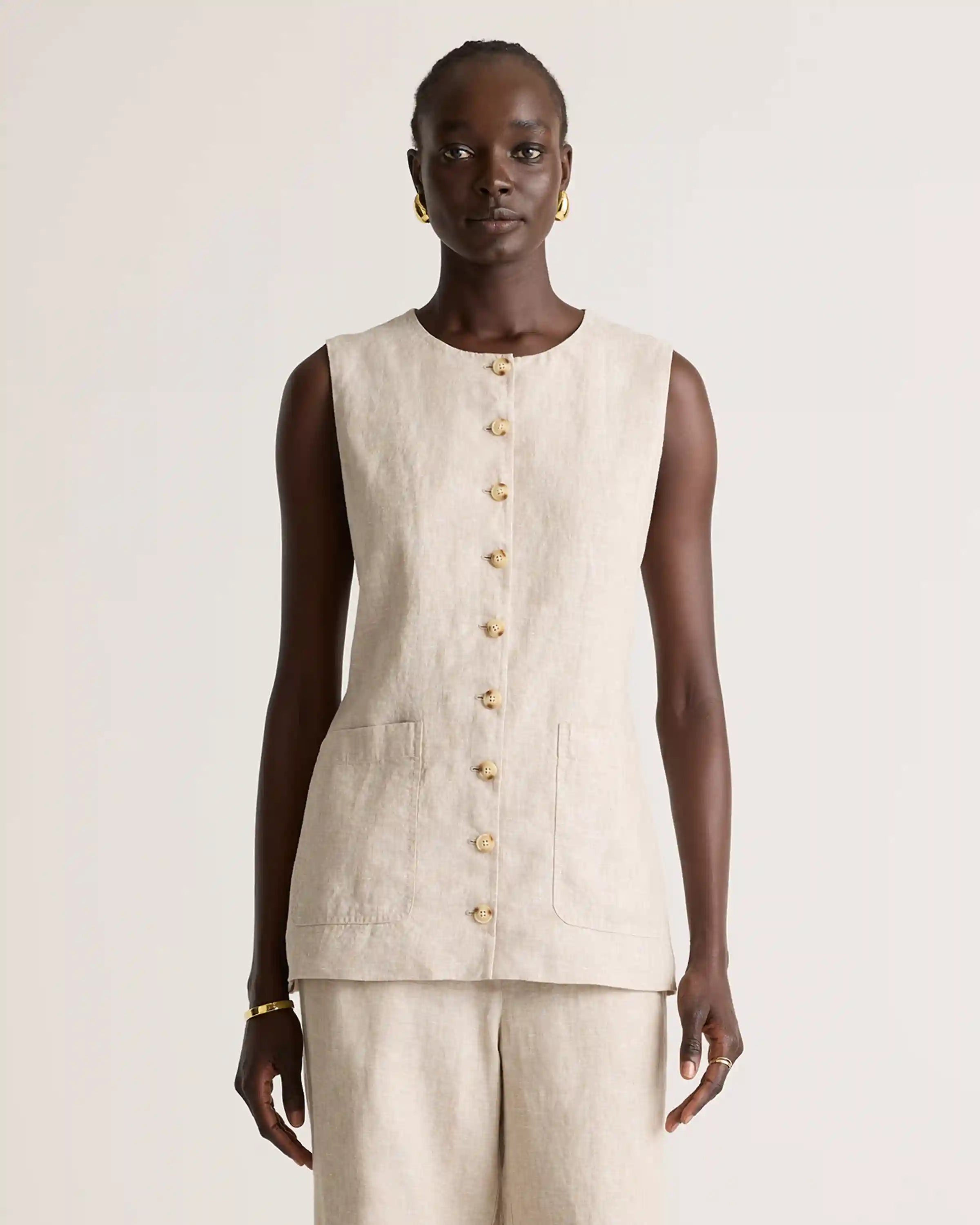 100% European Linen Longline Vest