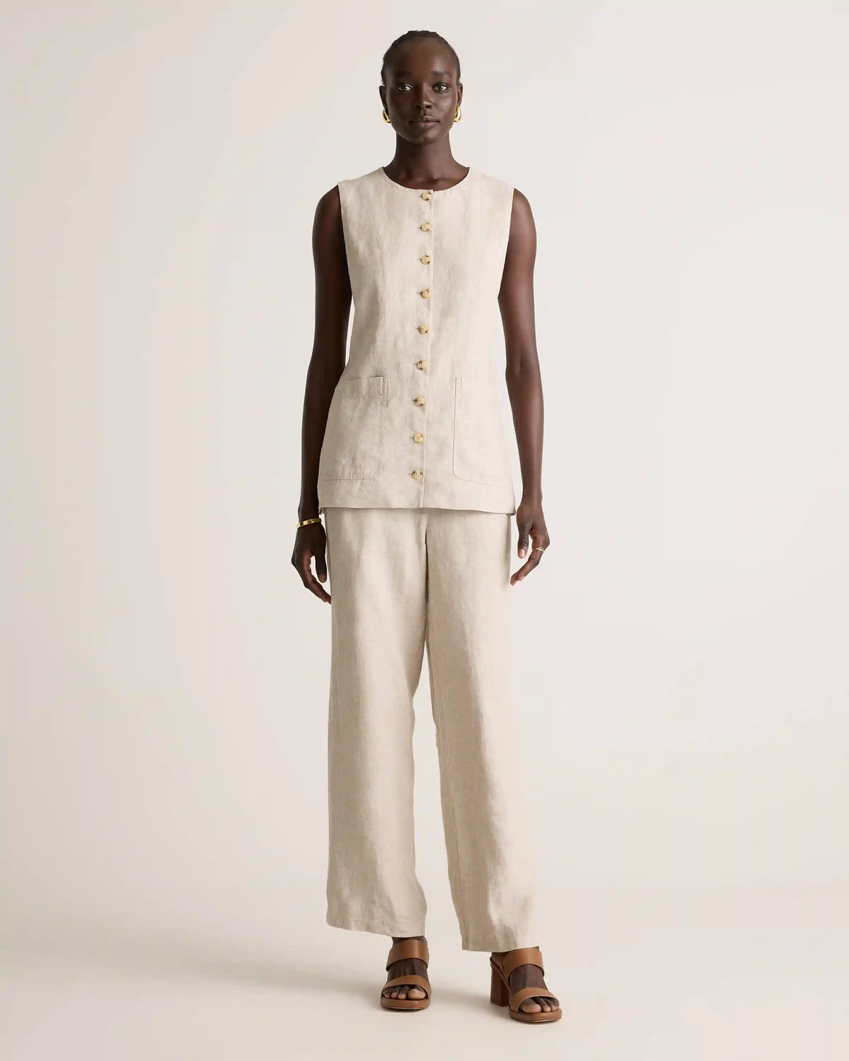 100% European Linen Longline Vest