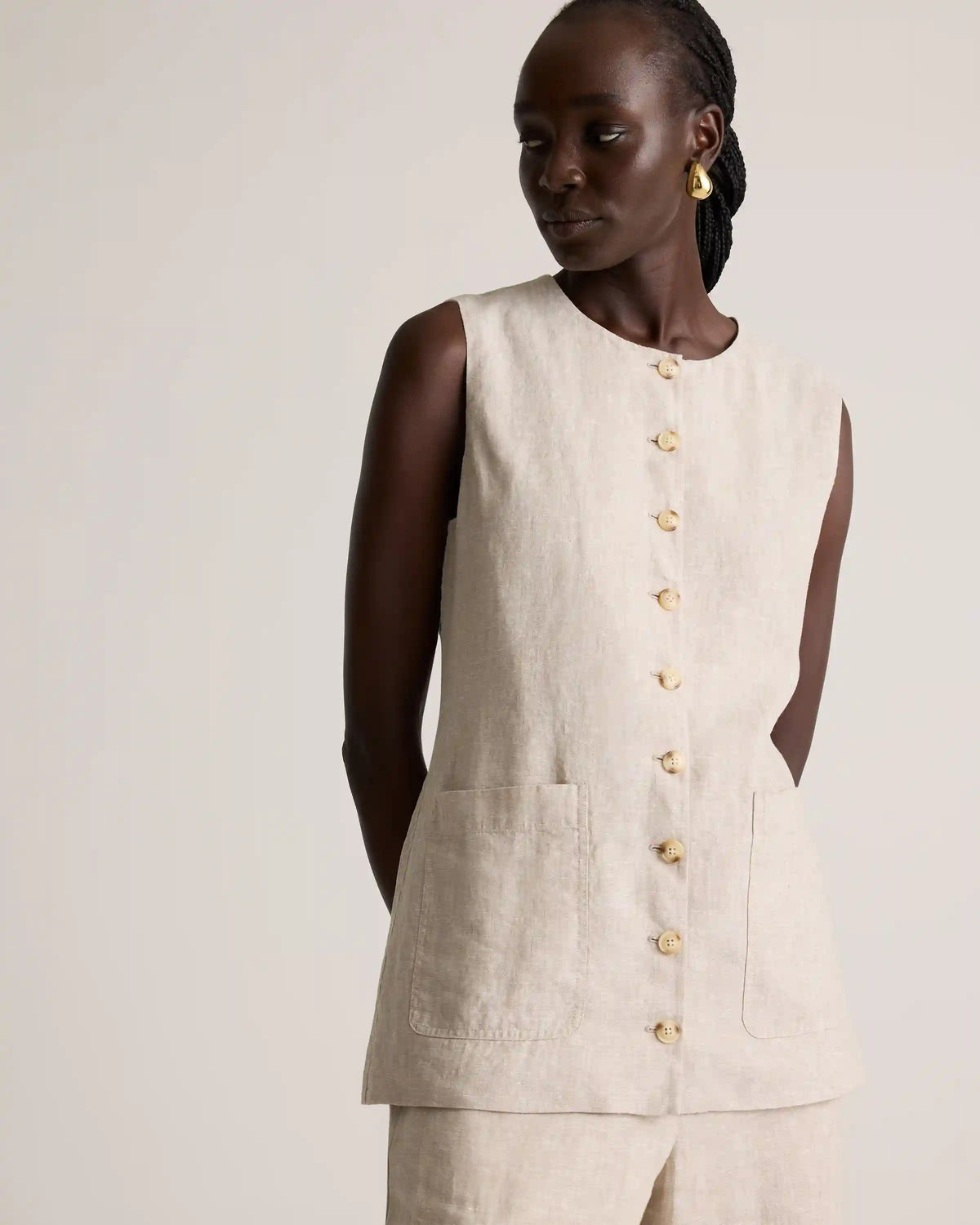 100% European Linen Longline Vest